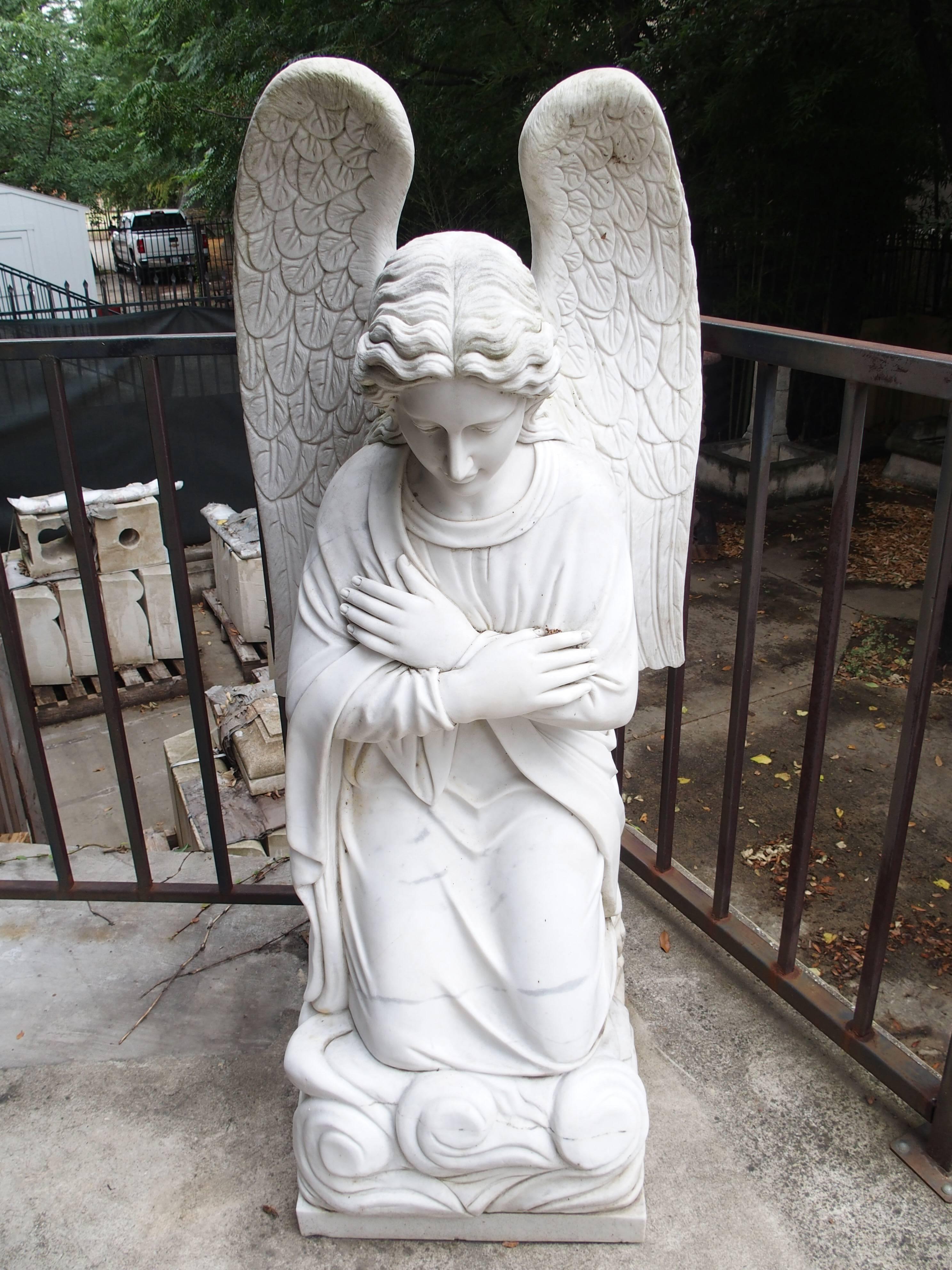 Large Kneeling Angel Statue in Carved Marble 1