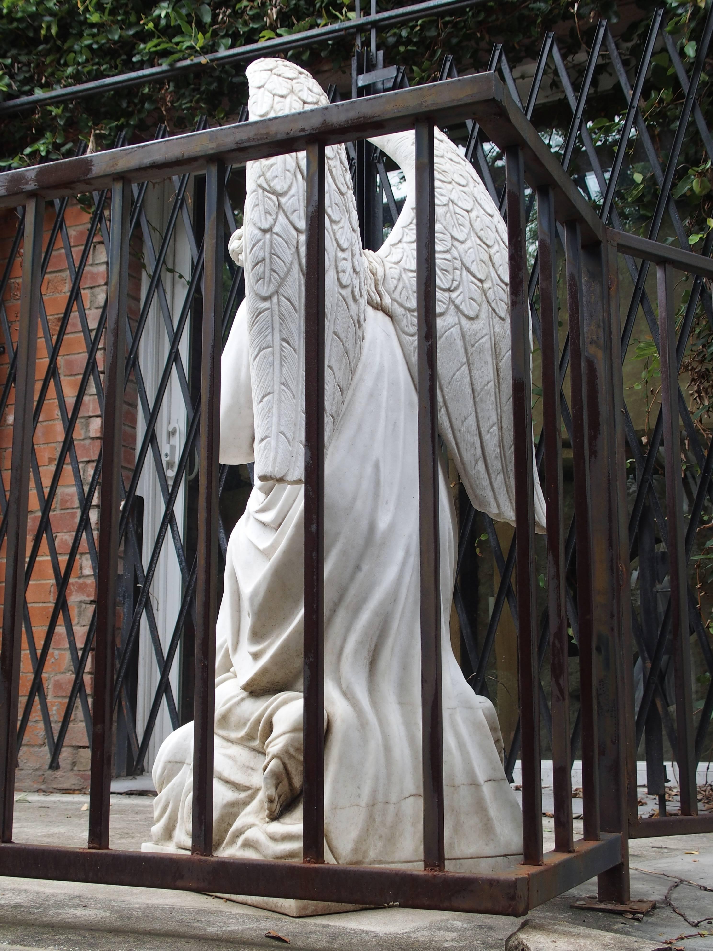 Large Kneeling Angel Statue in Carved Marble 2