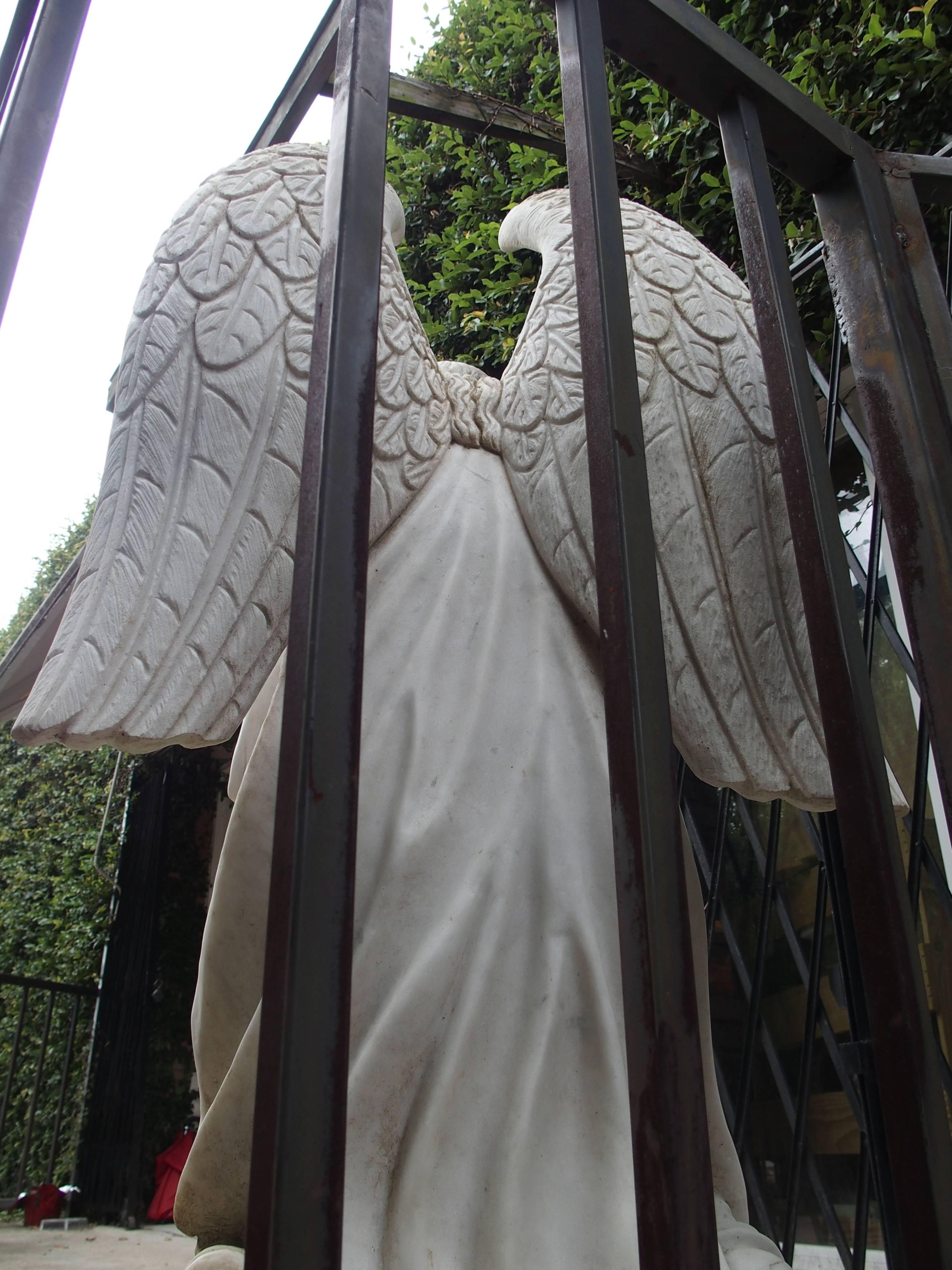 Large Kneeling Angel Statue in Carved Marble 3