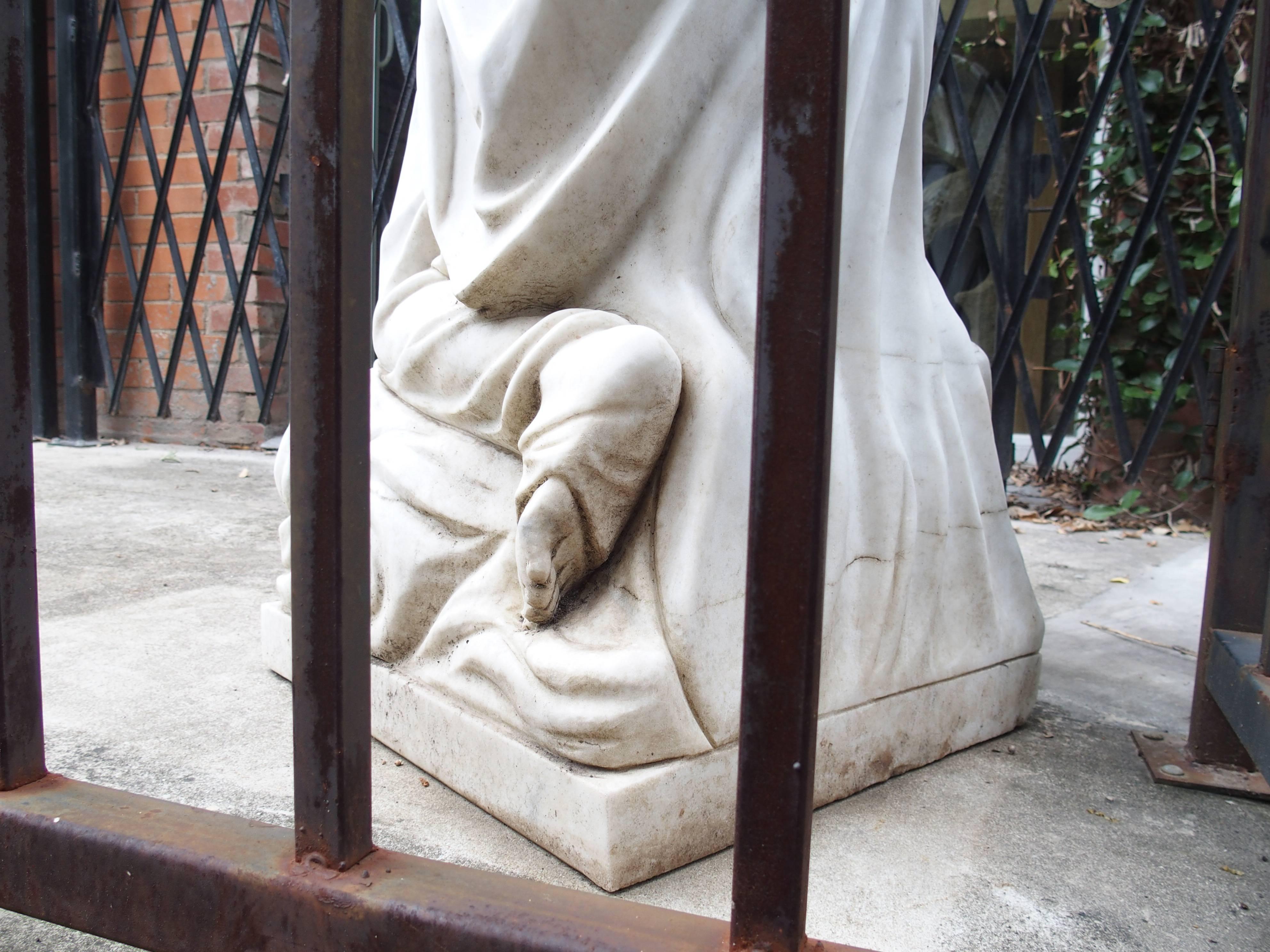 Large Kneeling Angel Statue in Carved Marble 4