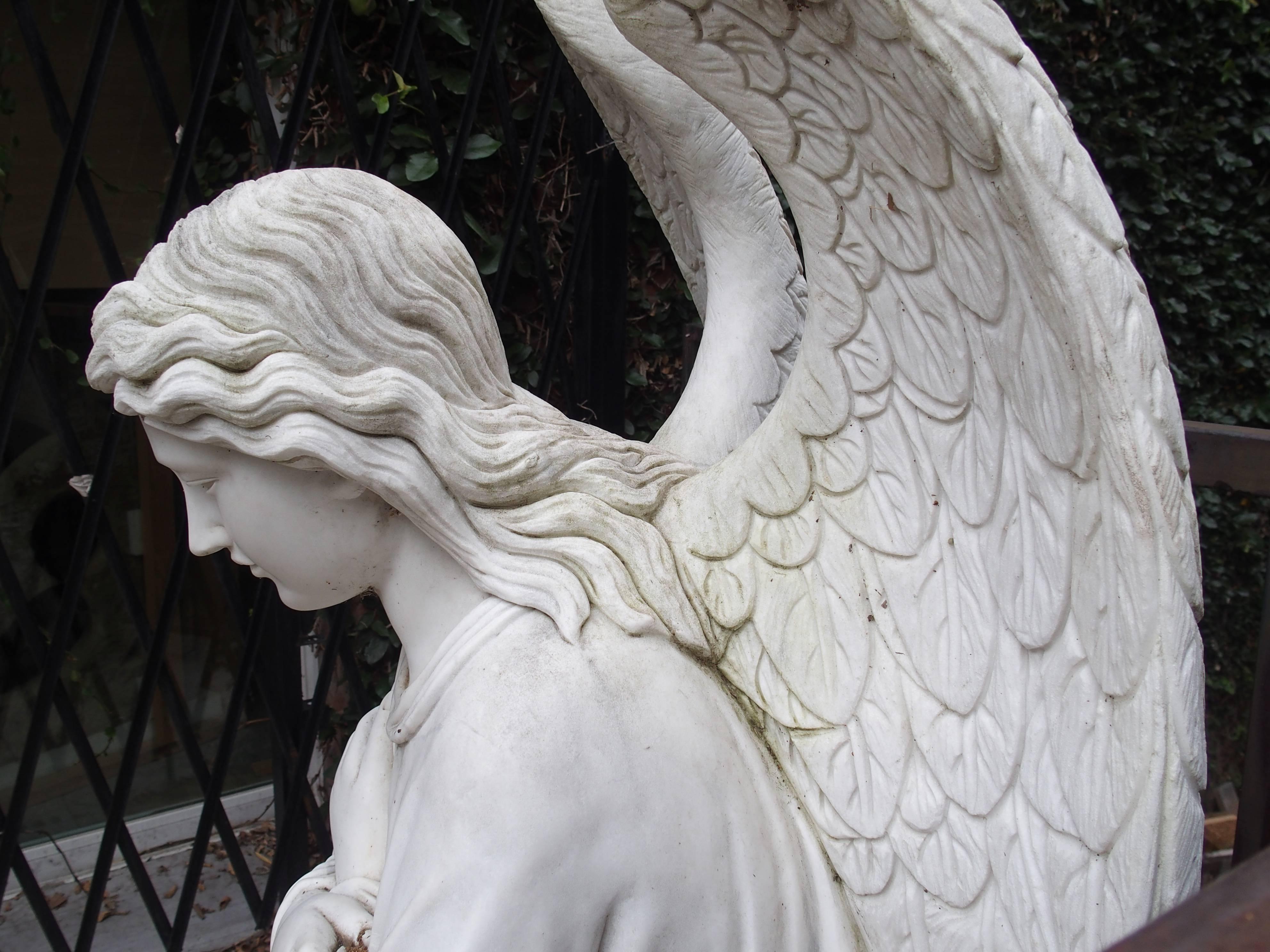 Large Kneeling Angel Statue in Carved Marble 5