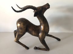 Large Kneeling Cast Bronze Antelope