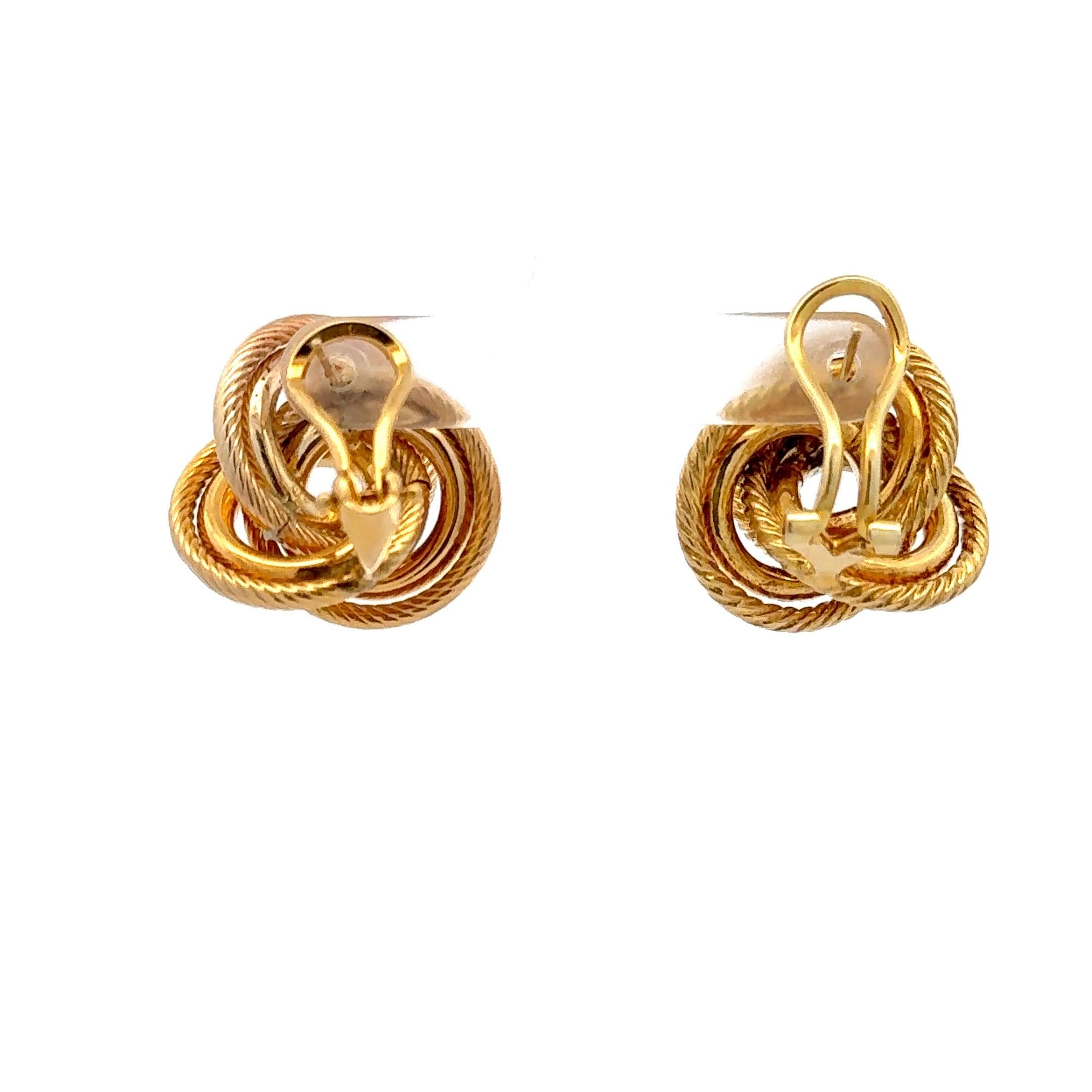 Contemporary Large Knotted High Polish & Braided Stud Earrings 14 Karat Yellow Gold 16.2 Gram For Sale