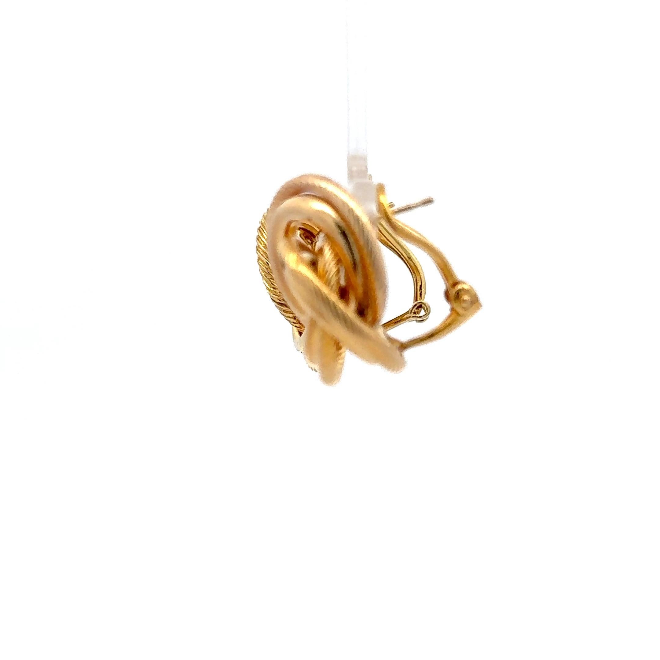 Women's Large Knotted High Polish & Braided Stud Earrings 14 Karat Yellow Gold 16.2 Gram For Sale
