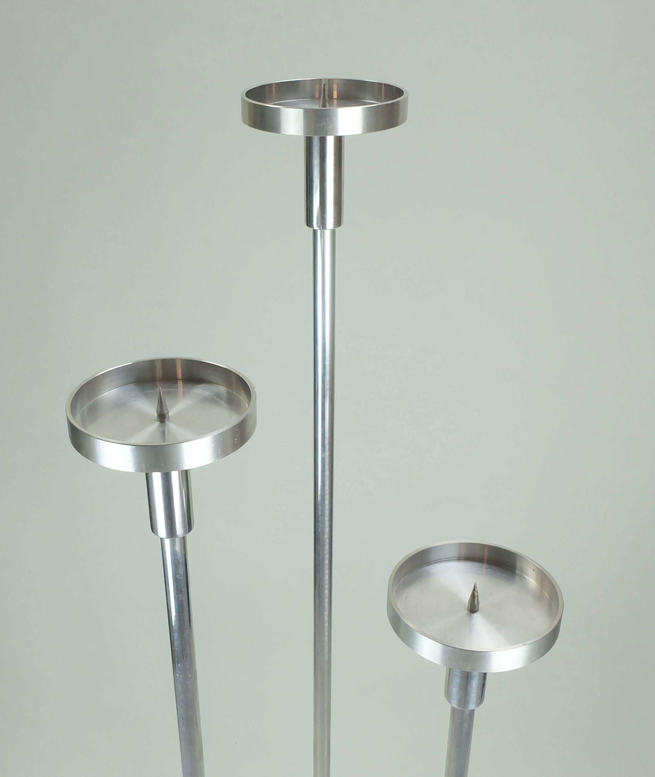 Late 20th Century large knut hesterberg CANDLE HOLDER candelabra stainless steel and glass 1970s For Sale