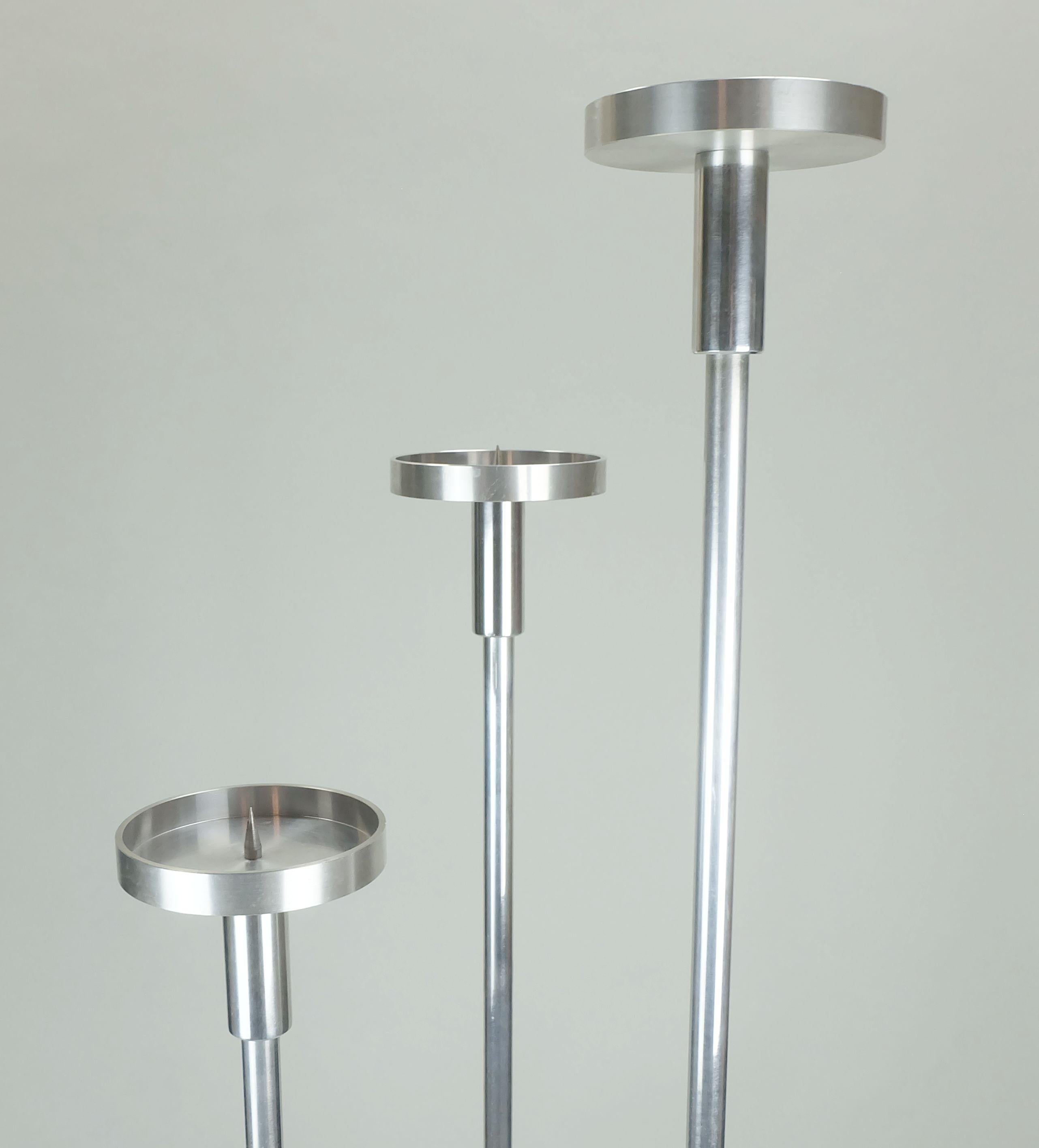 large knut hesterberg CANDLE HOLDER candelabra stainless steel and glass 1970s For Sale 3