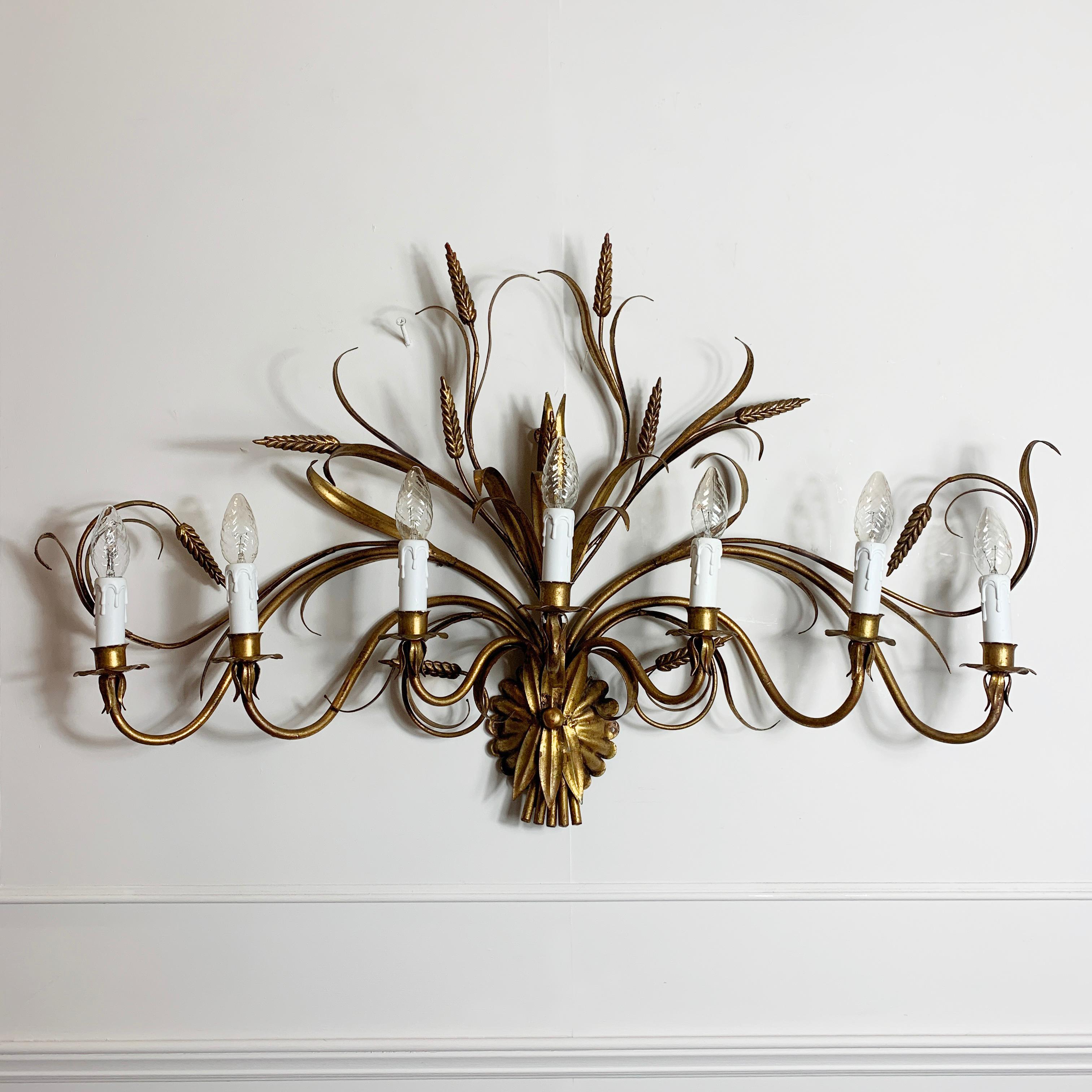 Mid-Century Modern Large Kögl Gold Wheat Sheaf Wall Sconce, 1970s For Sale