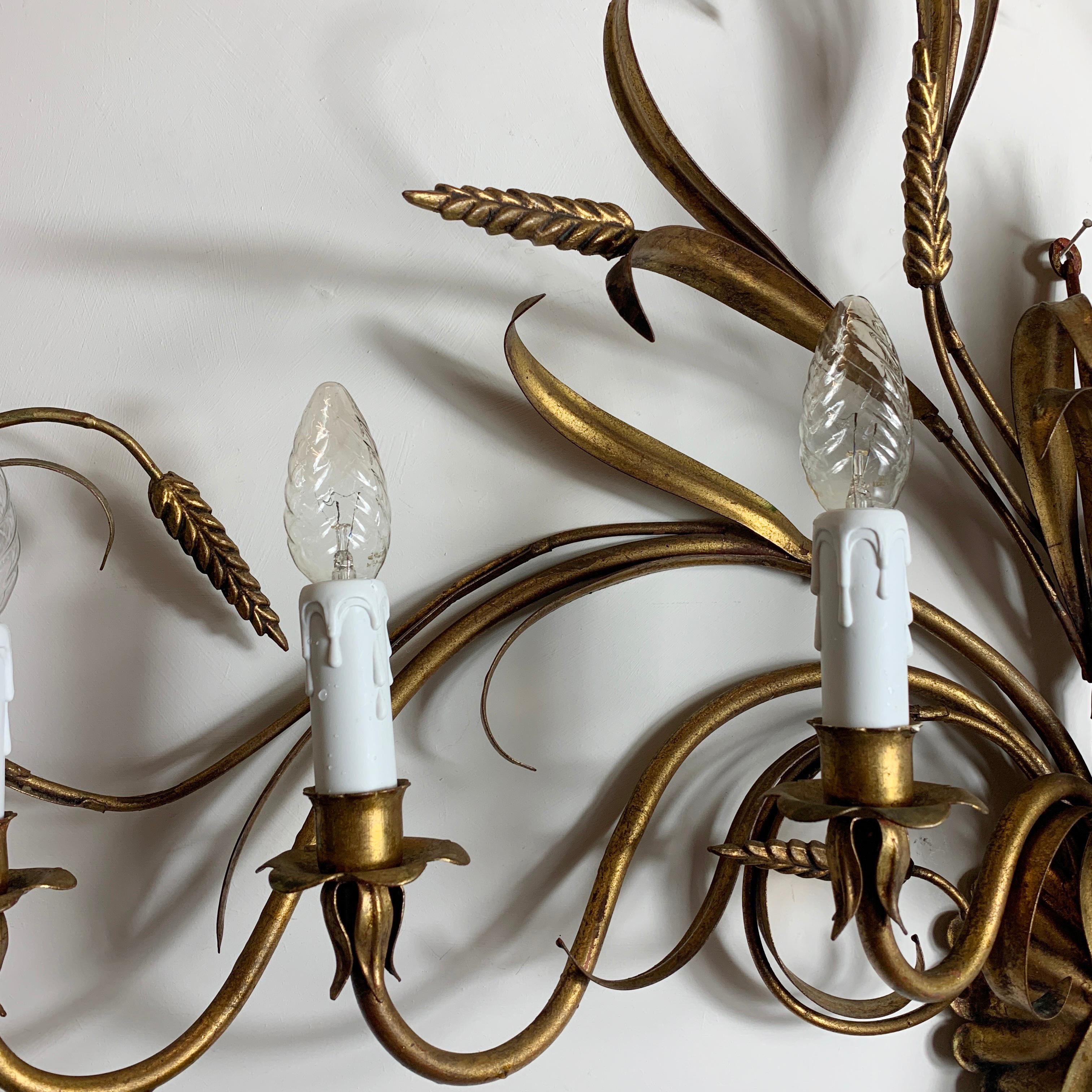 German Large Kögl Gold Wheat Sheaf Wall Sconce, 1970s For Sale