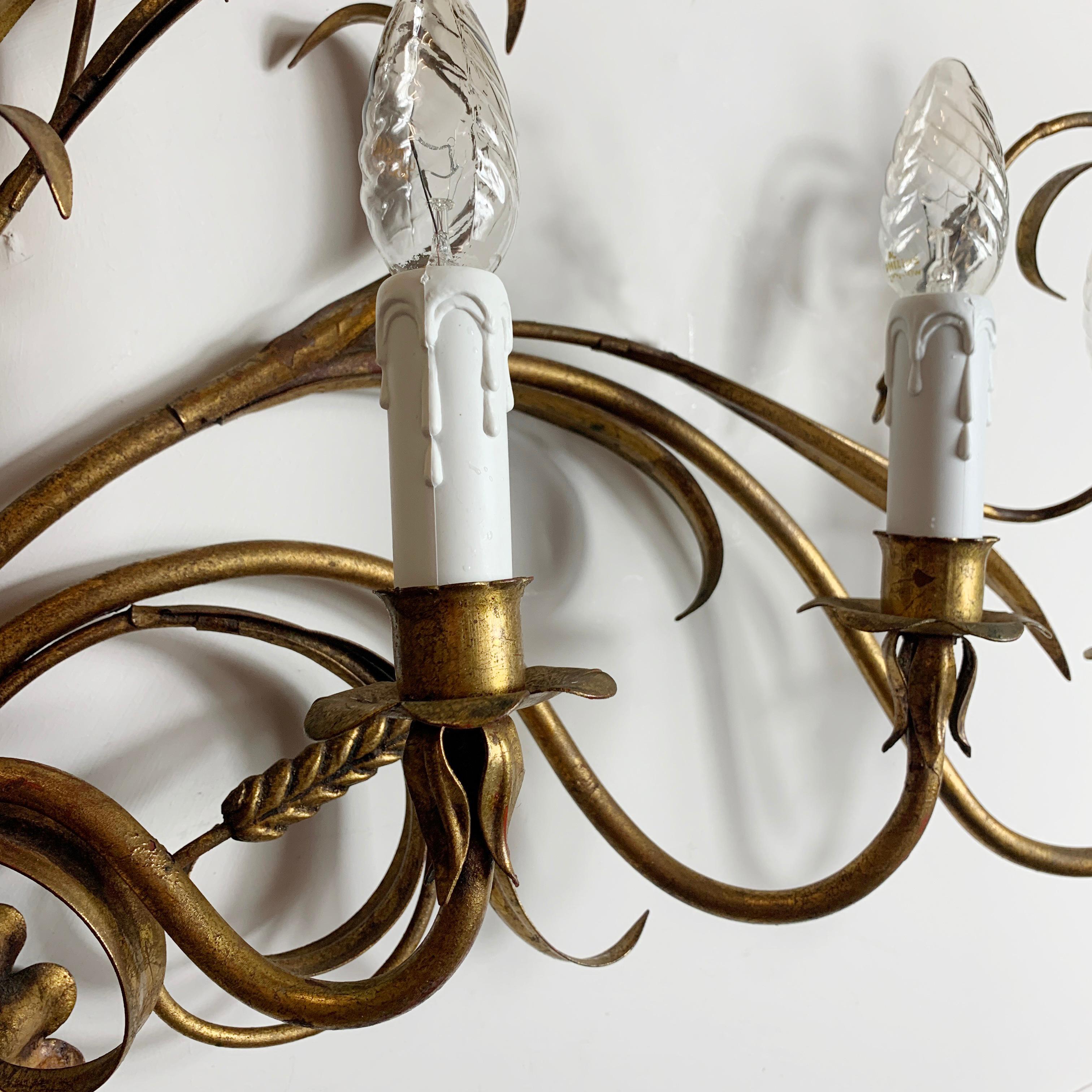 Large Kögl Gold Wheat Sheaf Wall Sconce, 1970s For Sale 1
