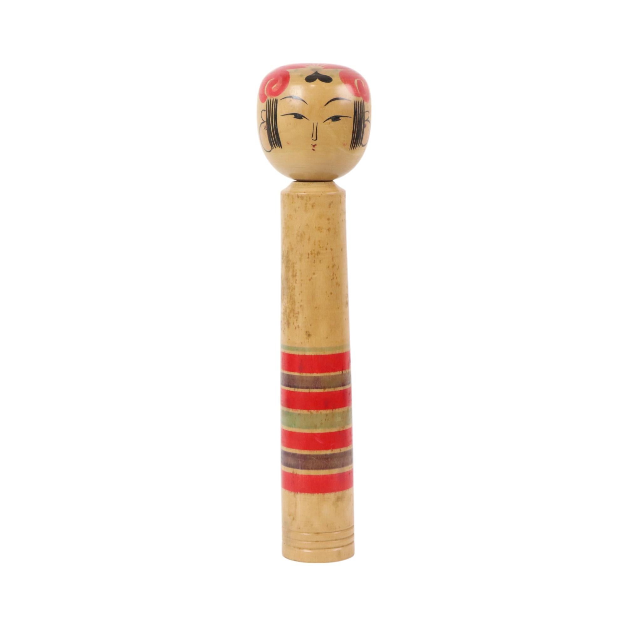 Beautiful large hand made and painted kokeshi doll from the late Showa period (1926-1989), XL size of 48cm! Circa 70s-80s, Japan, signed at the bottom by the maker.

Specific areas have different types of kokeshi, they can be roughly divided into 11