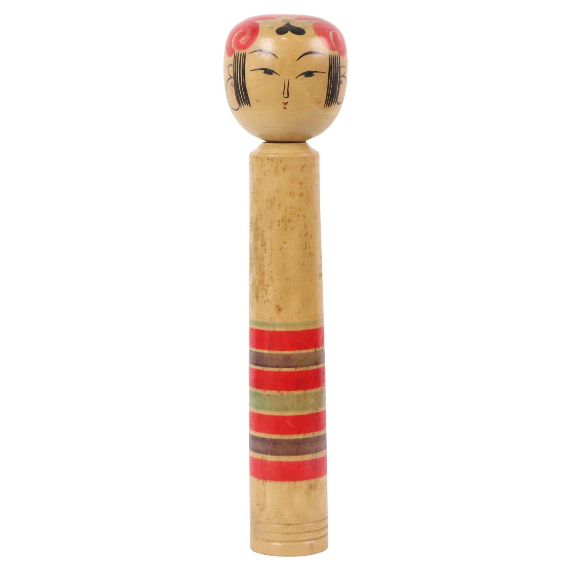 Large Kokeshi Doll XL Size Hand Painted Wood Japan Showa 48cm For Sale