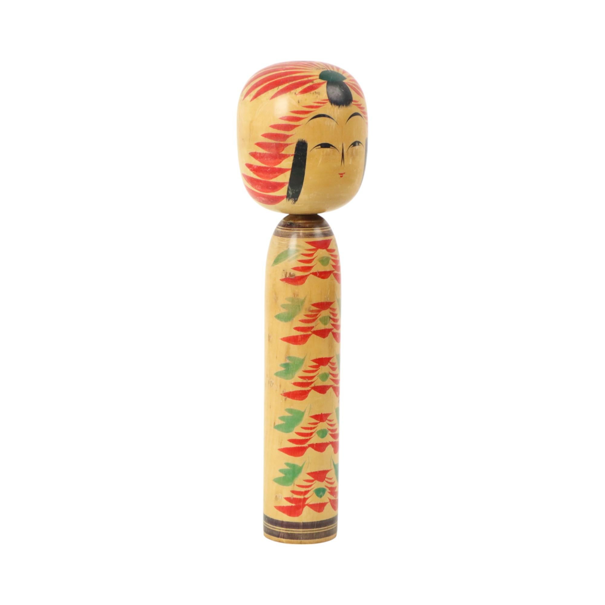 Beautiful large hand made and painted kokeshi doll from the late Showa period (1926-1989), XL size of 38cm! Circa 70s-80s, Japan, signed at the bottom by the maker.

Specific regions have different types of kokeshi, they can be roughly divided into