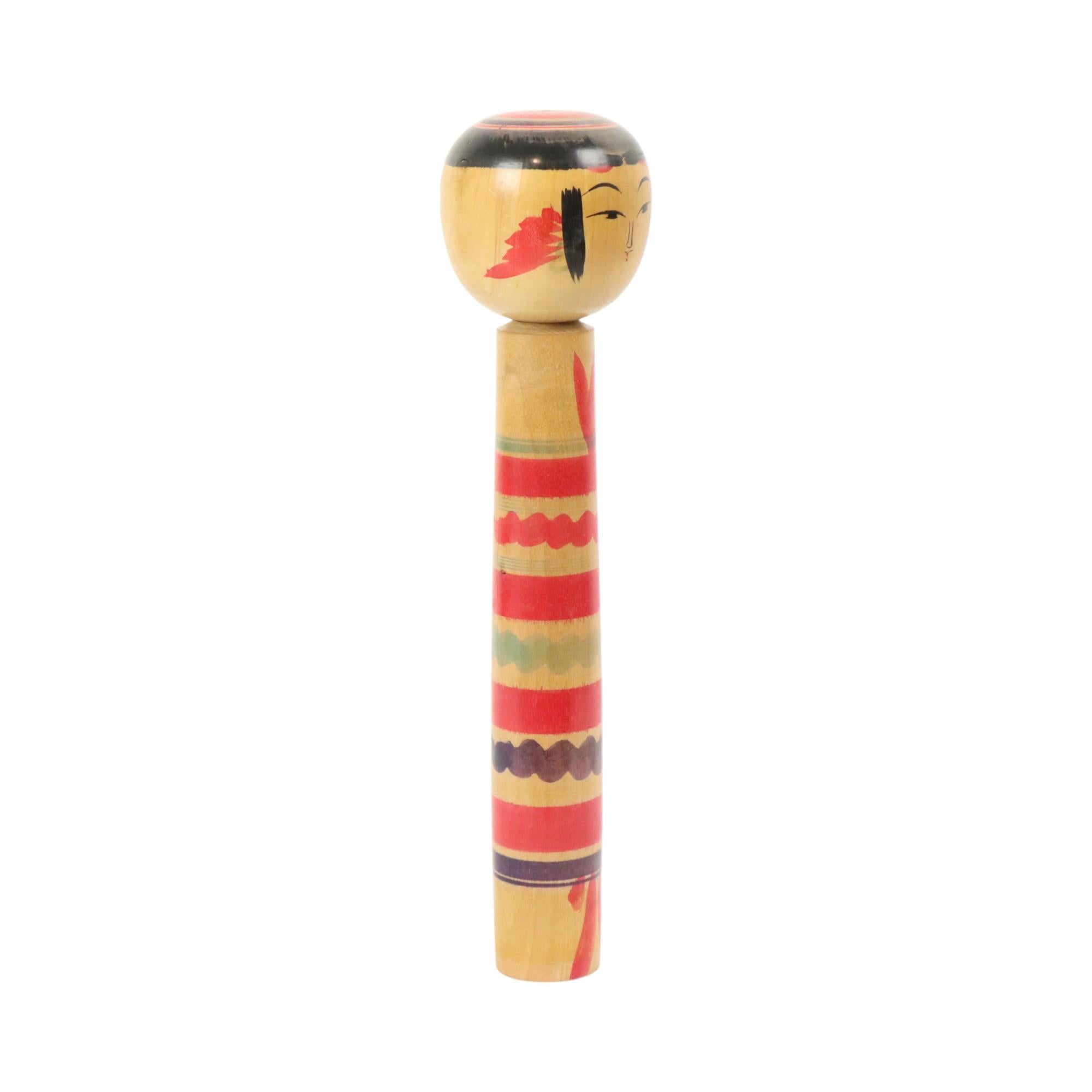 Large hand made and painted kokeshi doll from the late Showa period (1926-1989), XL size of 37cm! Circa 70s-80s, Japan, marked on the bottom by the maker.

Specific regions have different types of kokeshi, they can be roughly divided into 11