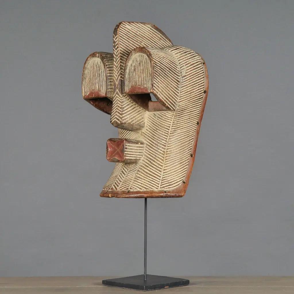Congolese Large Kongo Tribal Mask in Hand-Carved Wood with Natural Pigments For Sale