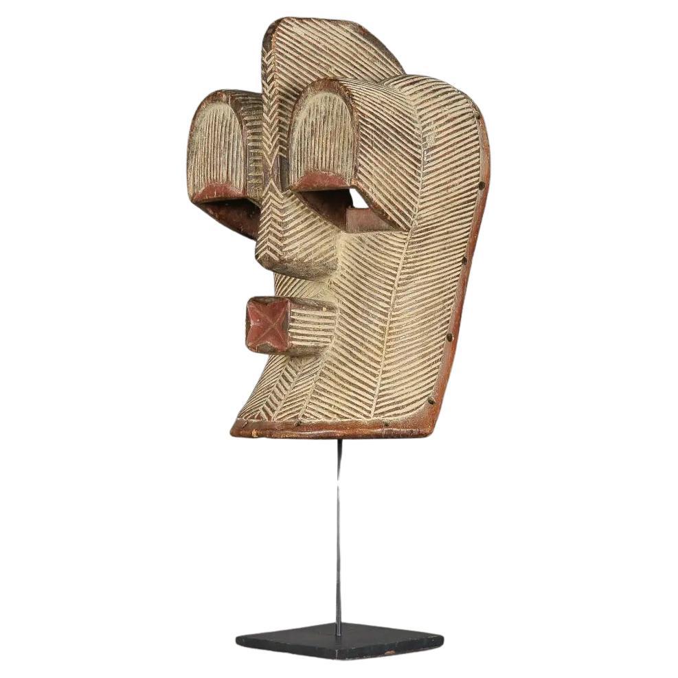 Large Kongo Tribal Mask in Hand-Carved Wood with Natural Pigments For Sale