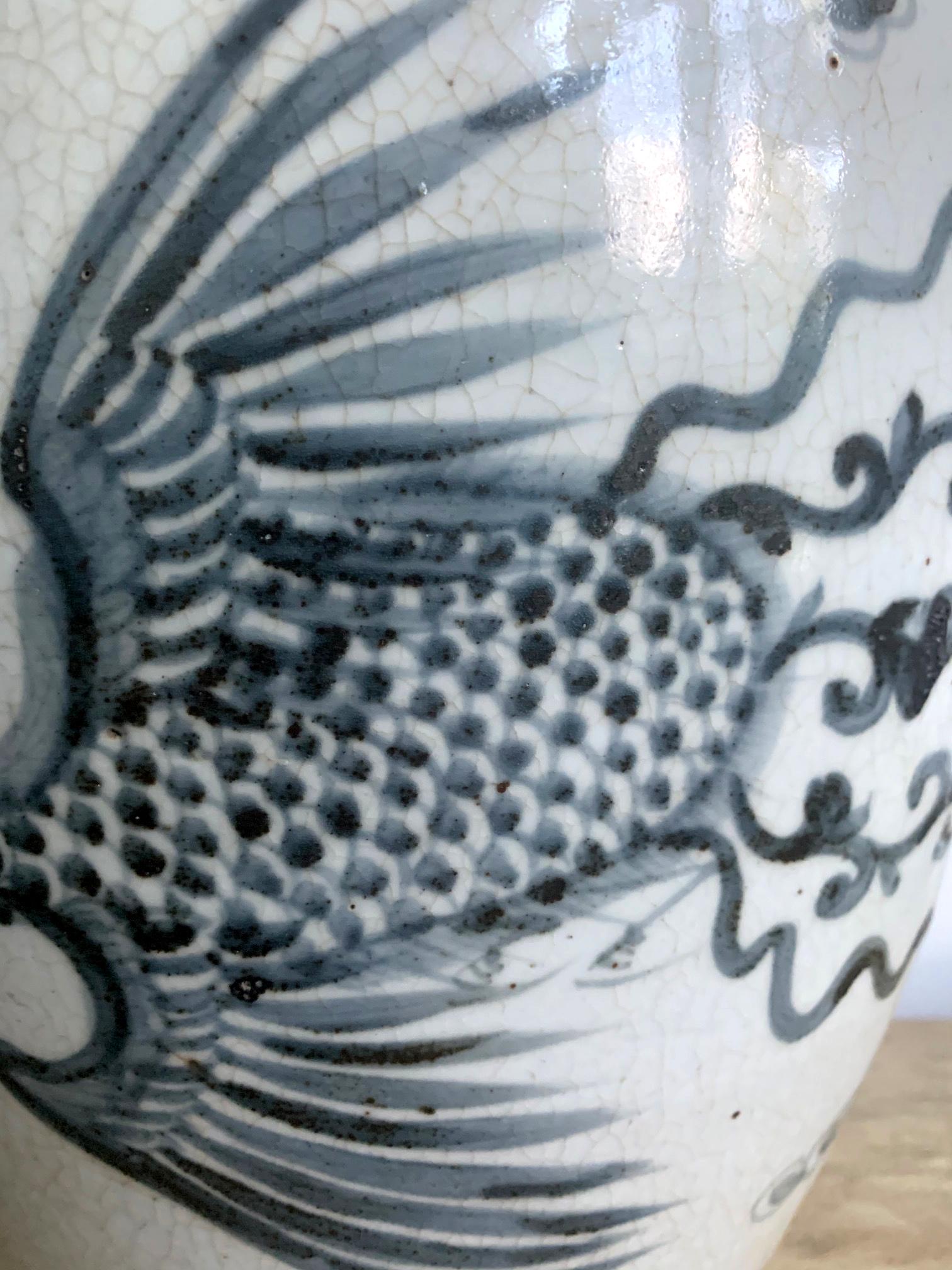 Large Korean Blue and White Vase with Phoenix Design For Sale 4