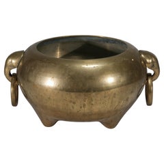 Large Korean Bronze Tripod Censer, Elephant Handled