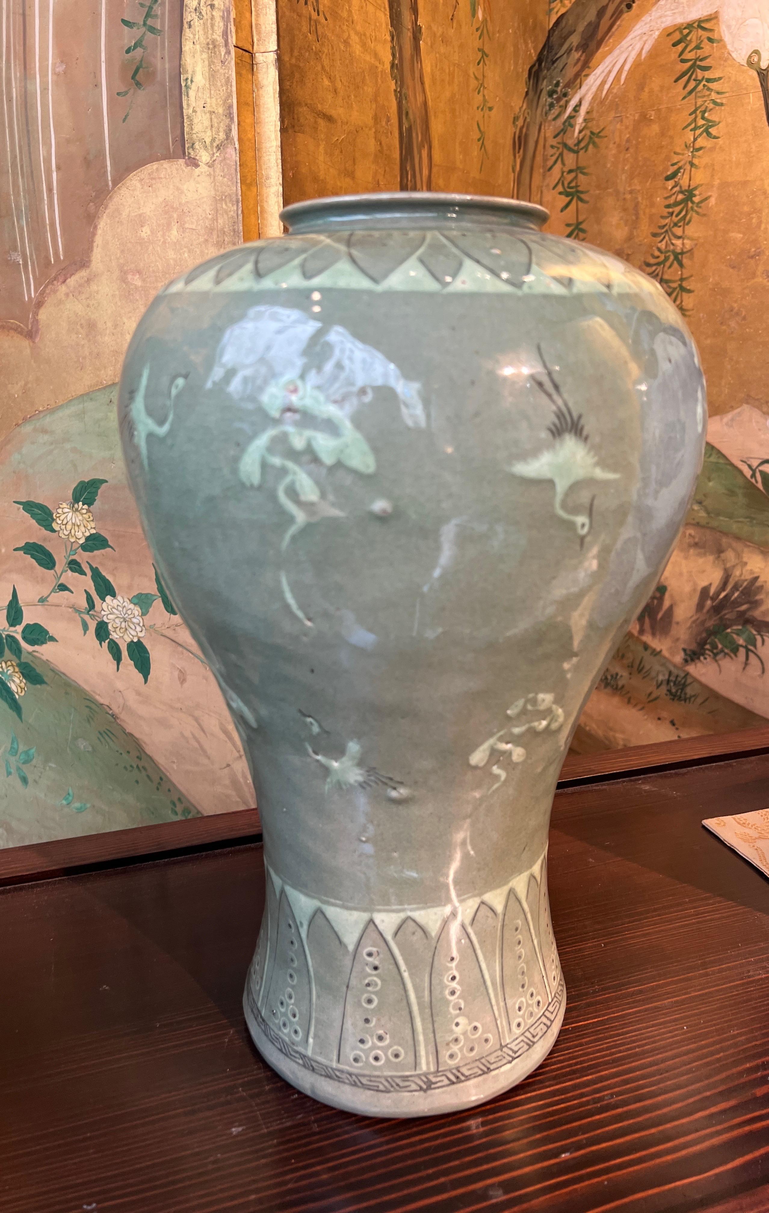 Grand vase coréen en céramique céladon, Corée, 19e en vente 1