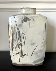 Große zeitgenössische koreanische Buncheong-Vase in quadratischer Form von Sung Jae Choi