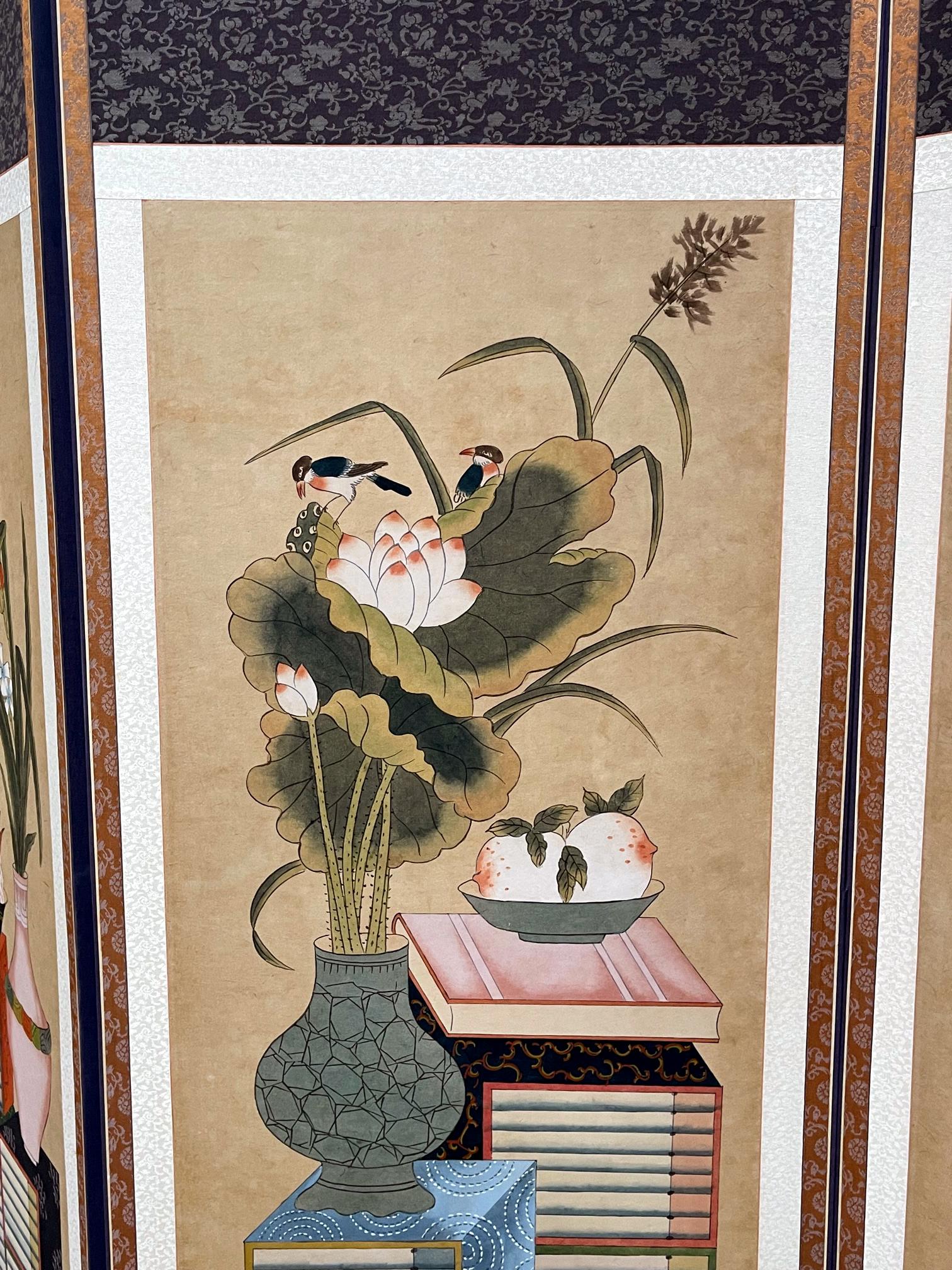 Large Korean Folding Chaekgeori Books and Scholars' Possessions Floor Screen 1