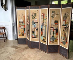 Large Korean Folding Chaekgeori Books and Scholars' Possessions Floor Screen