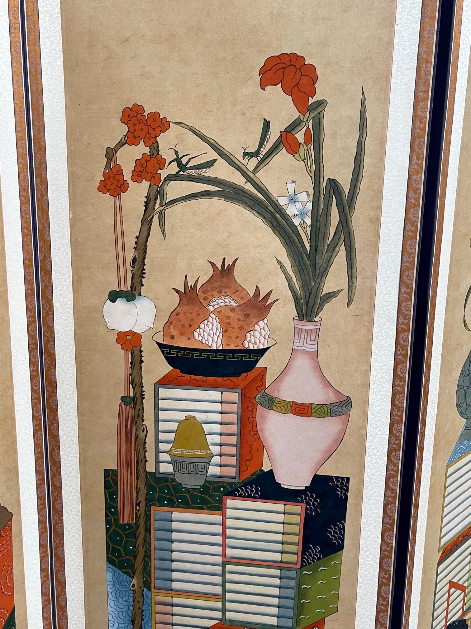 20th Century Large Korean Folding Chaekgeori Books and Scholars' Possessions Floor Screen