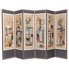 Large Korean Folding Chaekgeori Books and Scholars' Possessions Floor Screen
