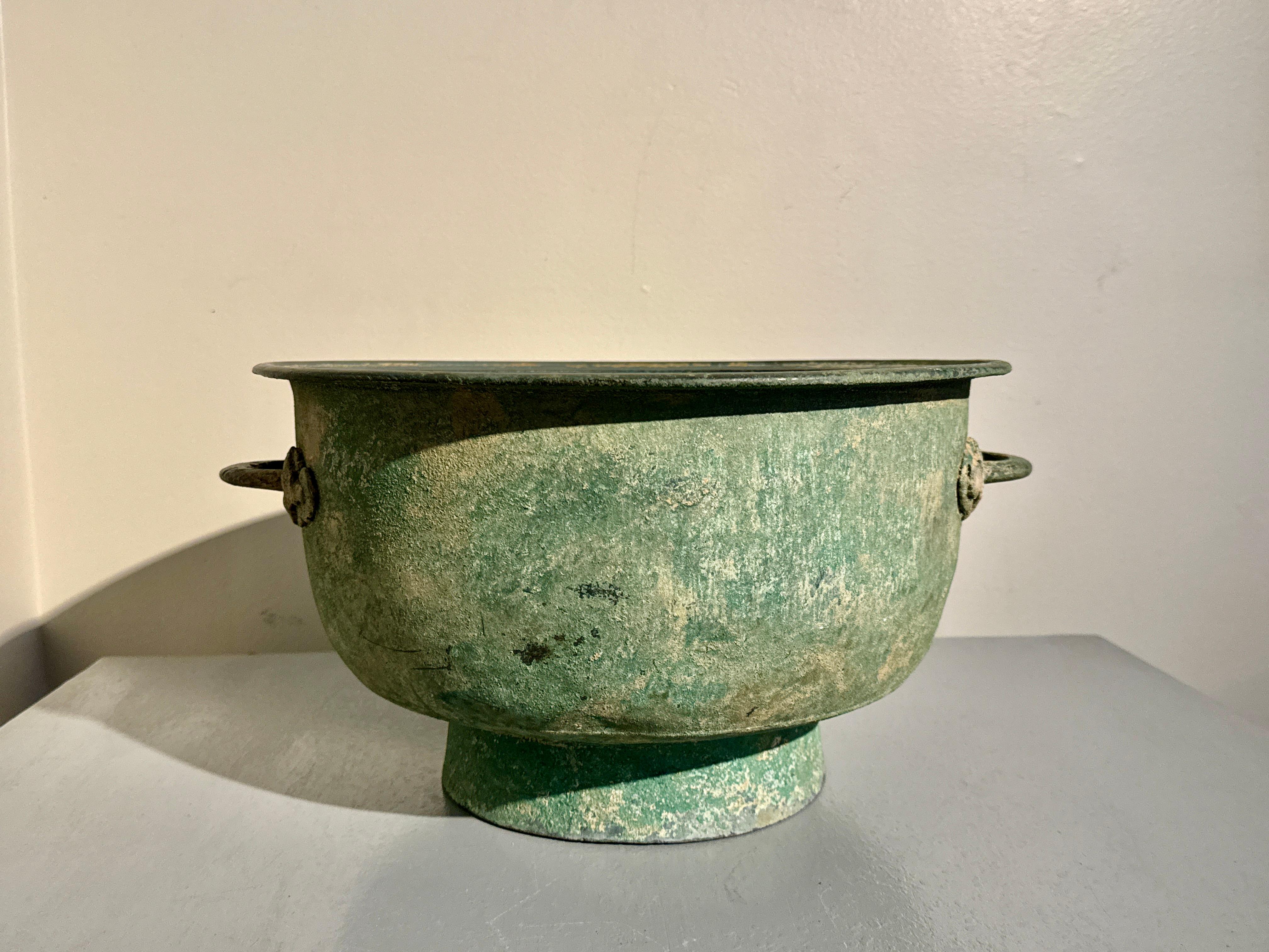 18th Century and Earlier Large Korean Goryeo Bronze Basin w/ Handles, Goryeo Dynasty, 12th/14th century For Sale