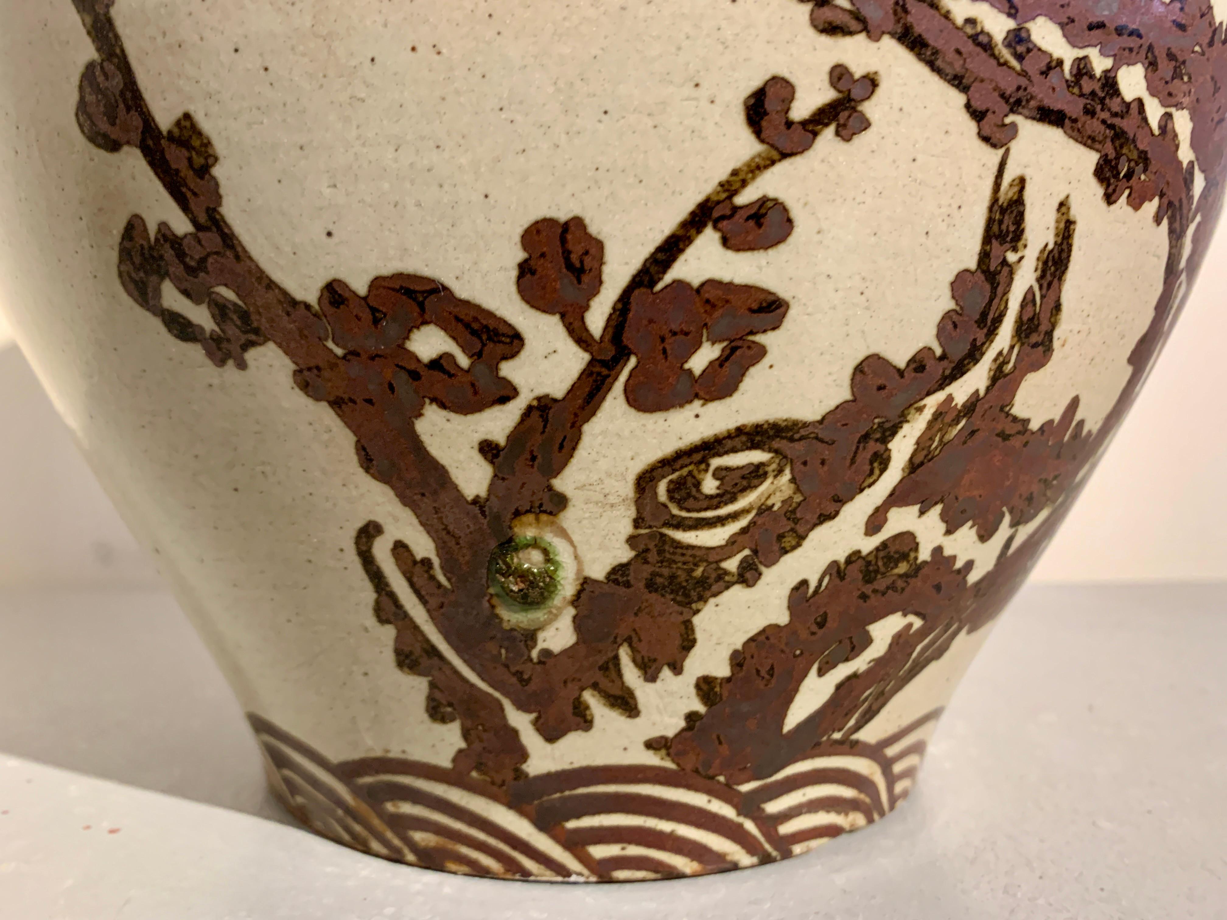 Large Korean Iron Red Glazed Bamboo and Plum Vase, 20th Century, Korea For Sale 6