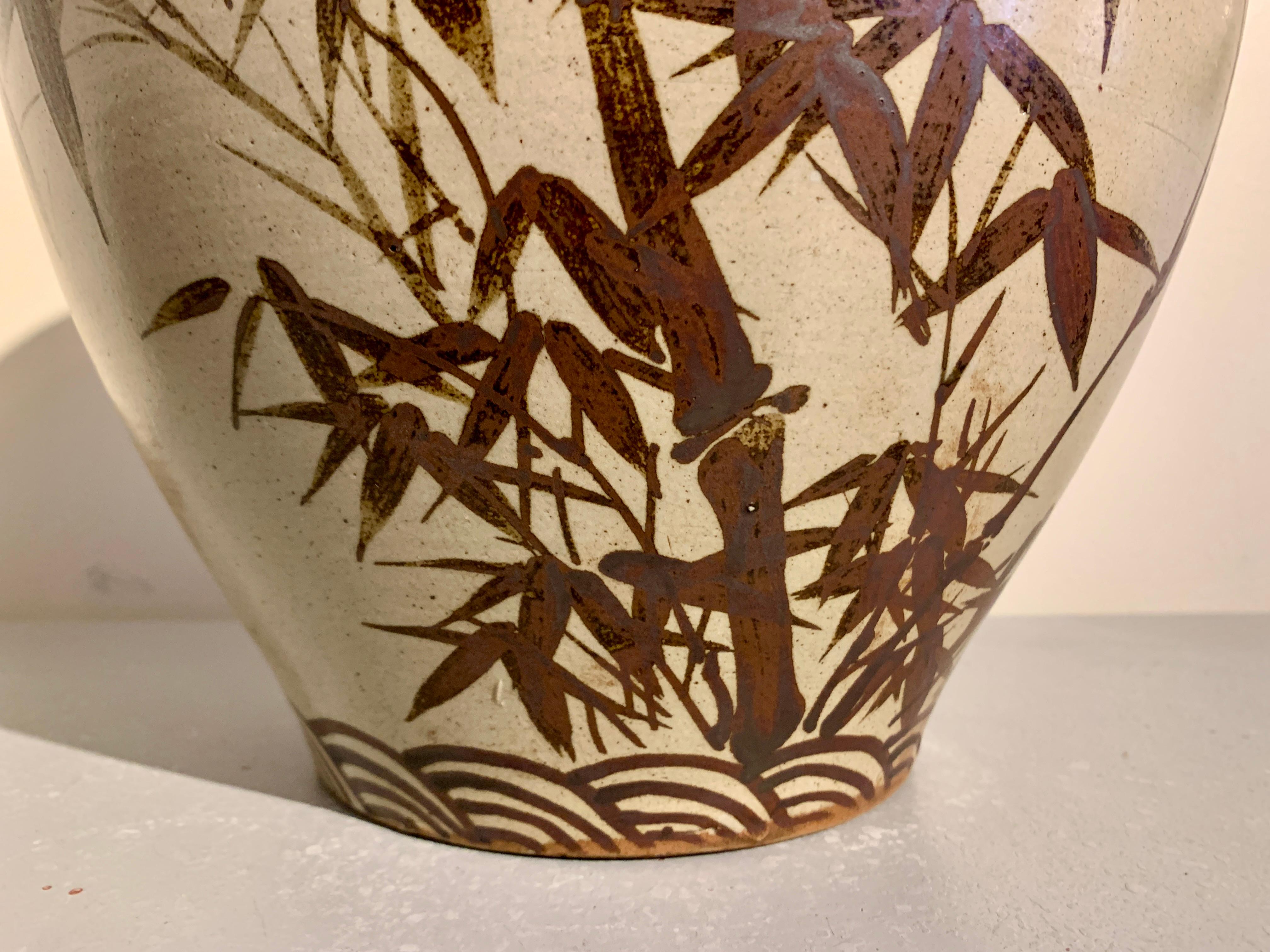 Large Korean Iron Red Glazed Bamboo and Plum Vase, 20th Century, Korea For Sale 2