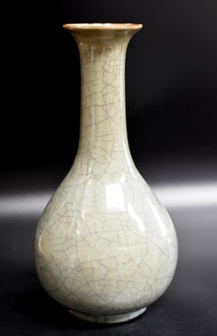 Large Korean Vase, Crackled Celadon Porcelain