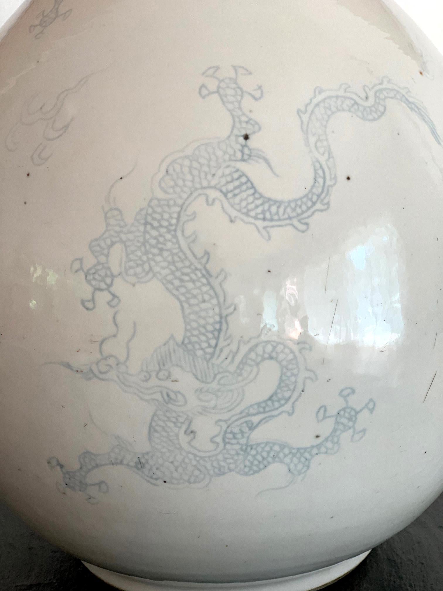 Ming Large Korean White Dragon Vase Joseon Period