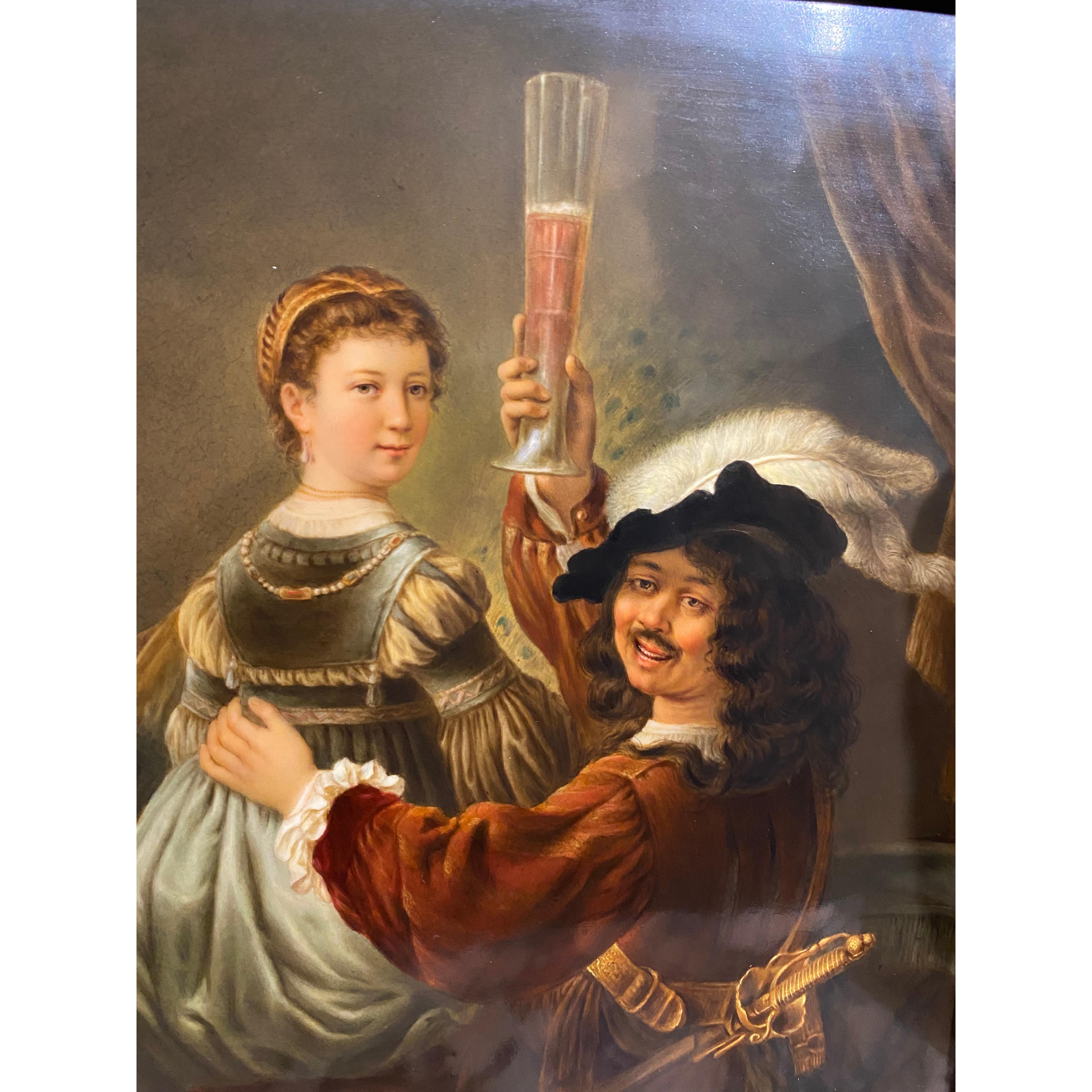Austrian Large KPM Porcelain Plaque Depicting Rembrandt and His Wife For Sale