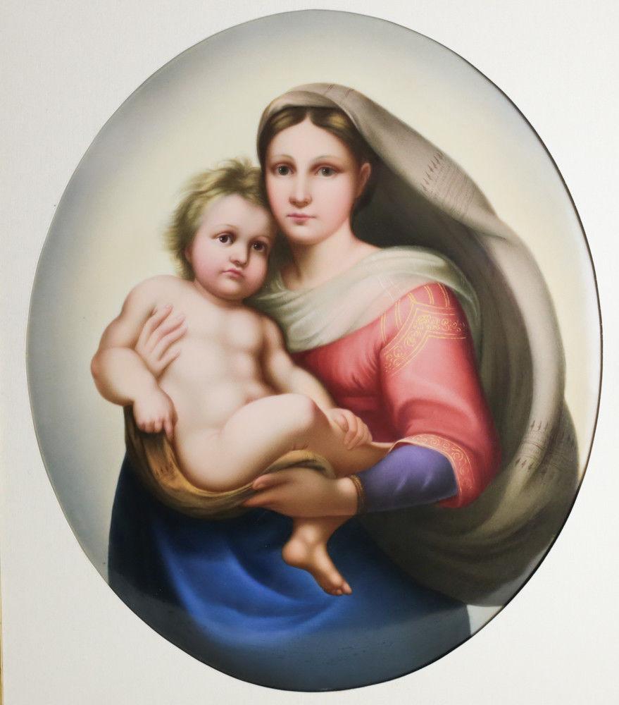 A finely painted KPM plaque of Madonna and child after Raphael. Beautiful framed in a giltwood framed. With incised K.P.M and sceptre to the reverse. 



Measures Approximate, visible plaque 16.25