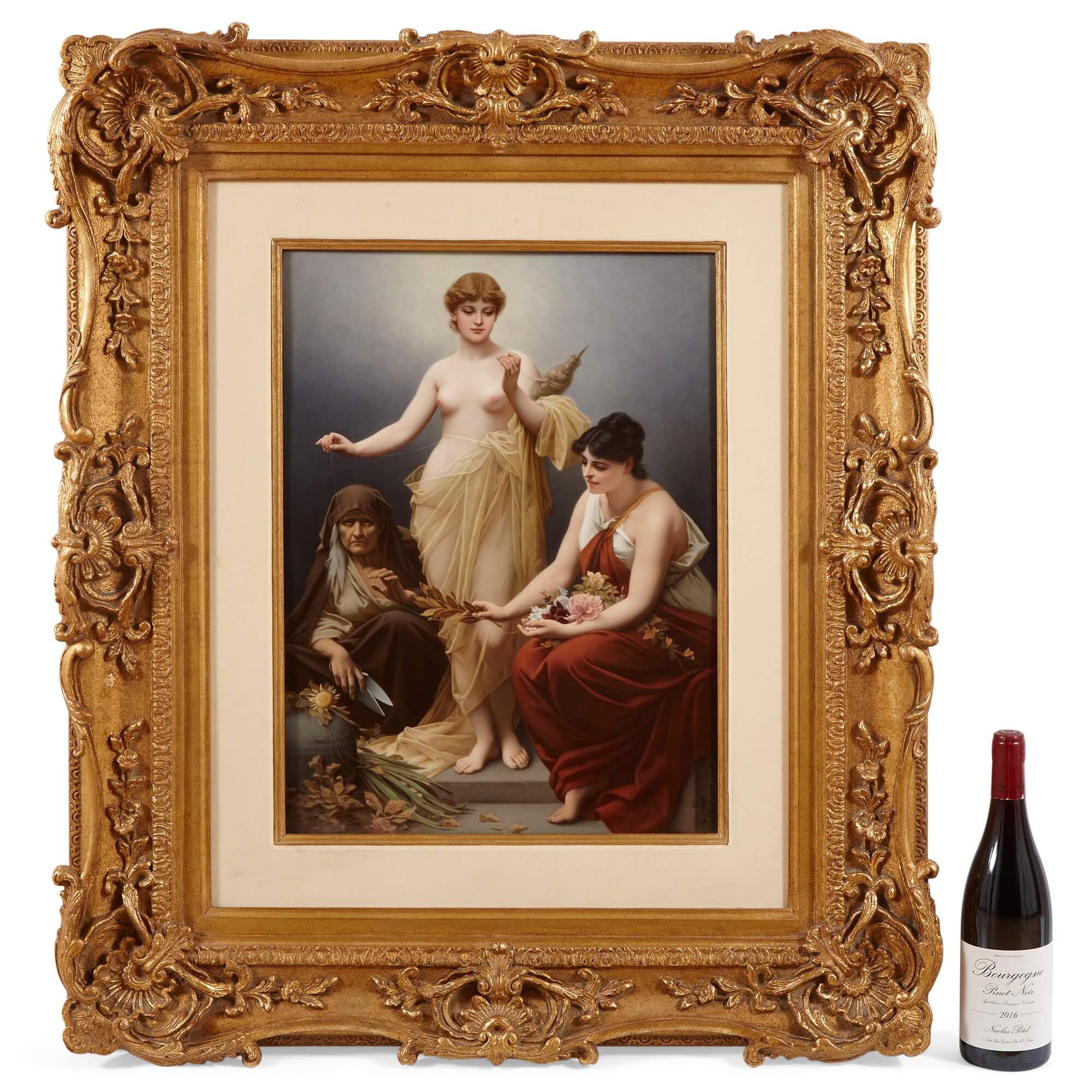 German Very fine and large KPM porcelain plaque of The Three Fates For Sale