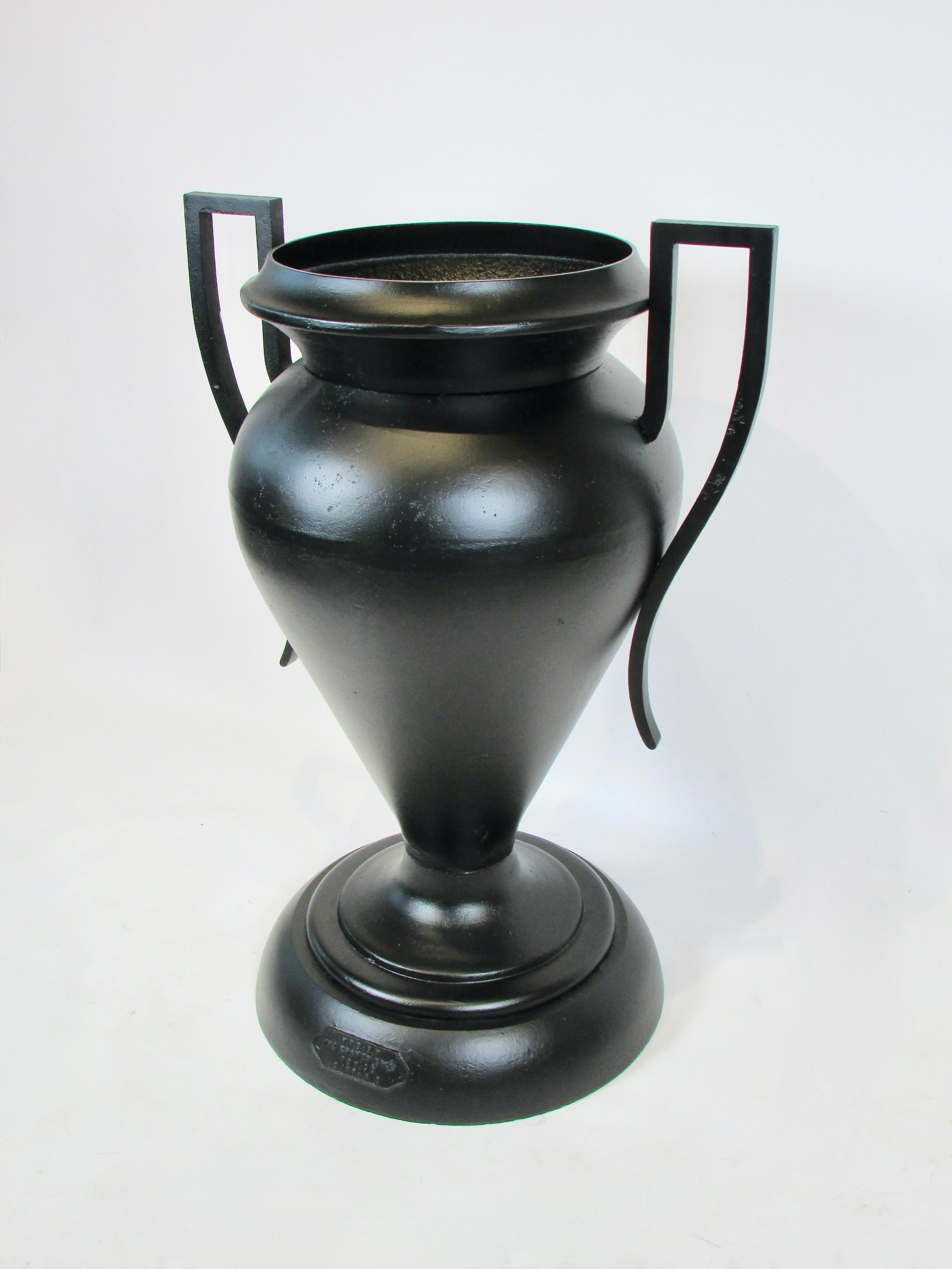 Large Kramer Brothers Cast Iron Planter Pot in Black Finish In Good Condition For Sale In Ferndale, MI