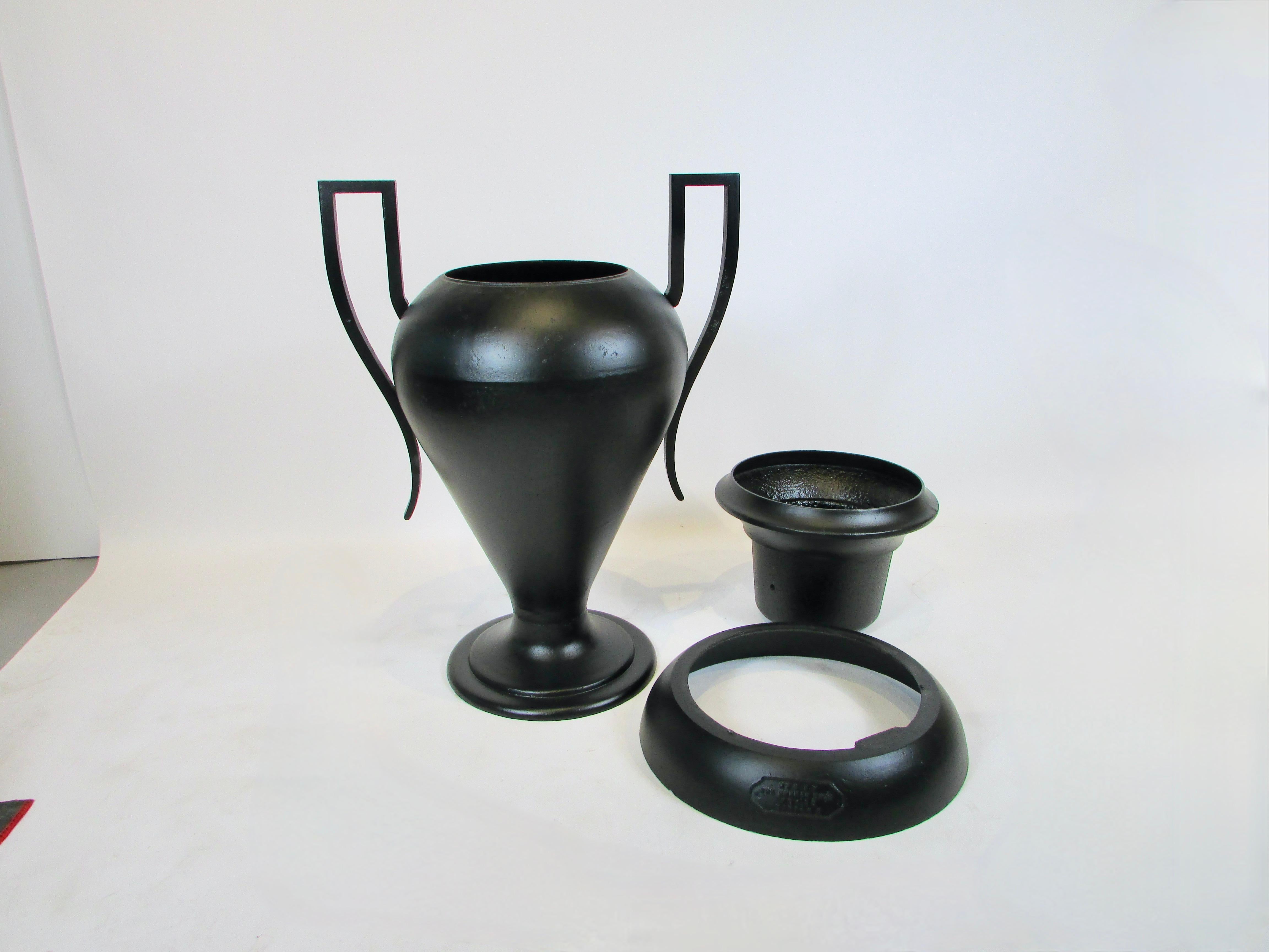 Large Kramer Brothers Cast Iron Planter Pot in Black Finish For Sale 2