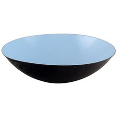 Large Krenit Bowl by Herbert Krenchel, Black Metal and Light Blue Enamel