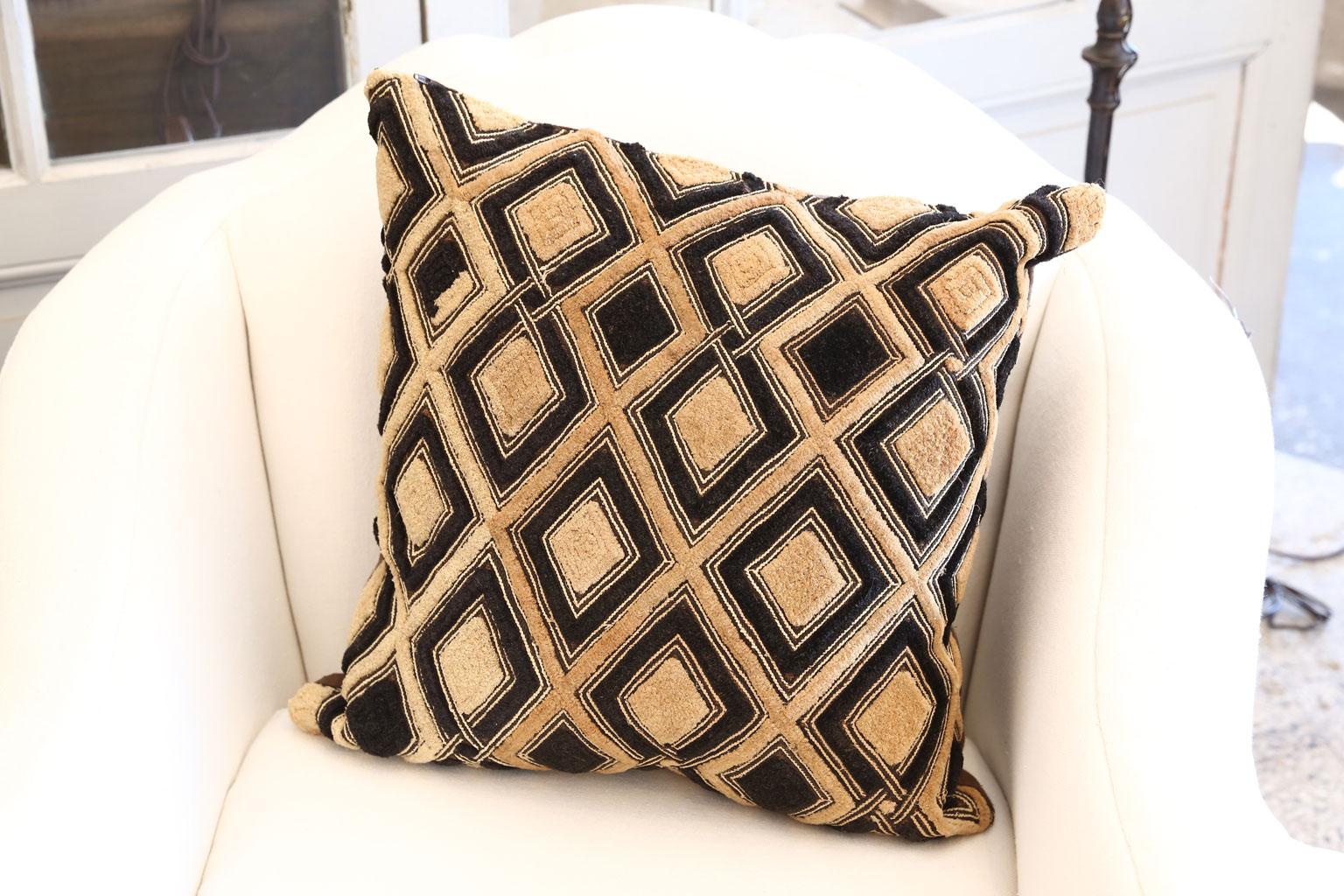 Large Kuba Cloth Cushion In Fair Condition For Sale In Houston, TX