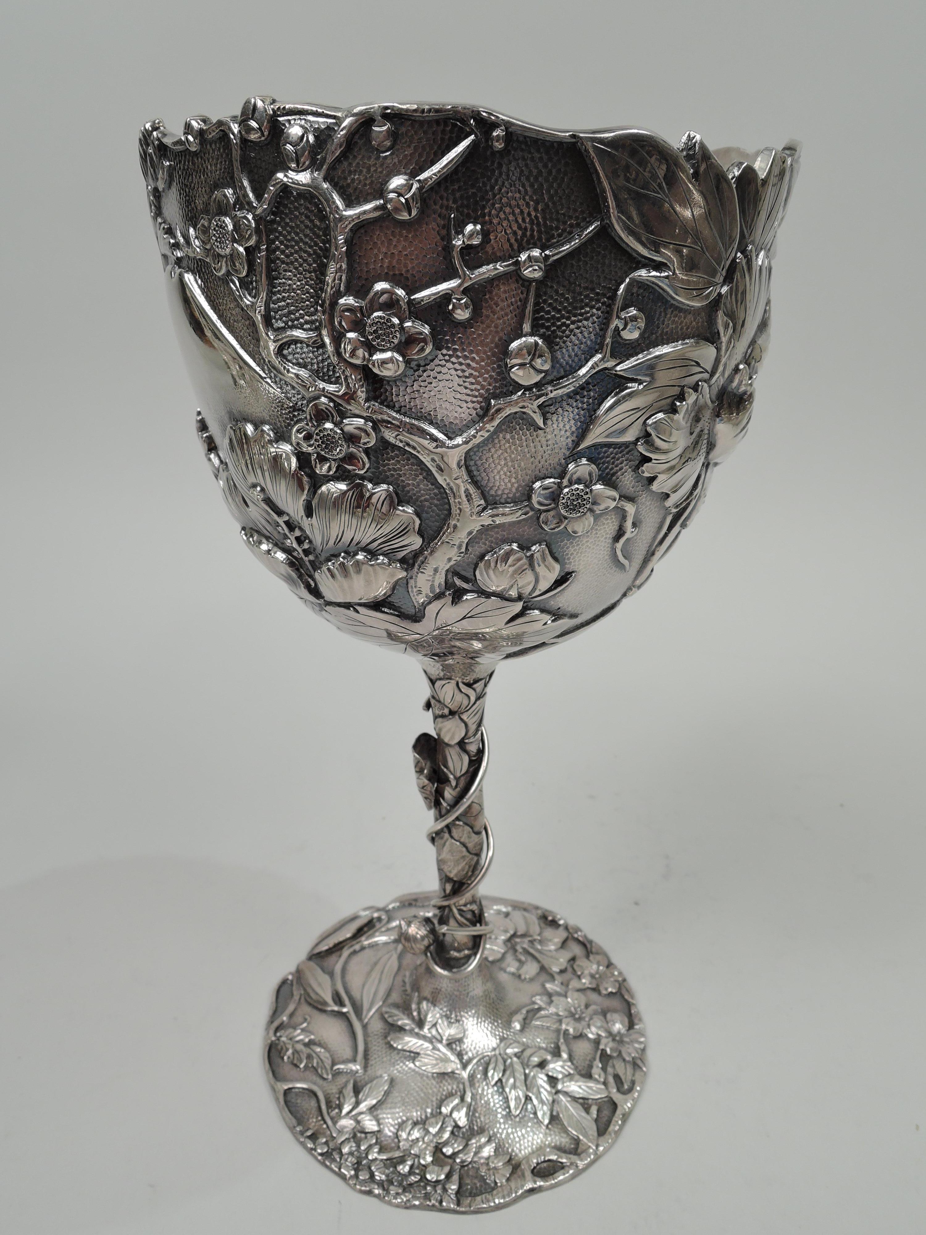 Large Kuhn & Komor Japanese Meiji Art Nouveau Silver Chalice Goblet In Good Condition In New York, NY