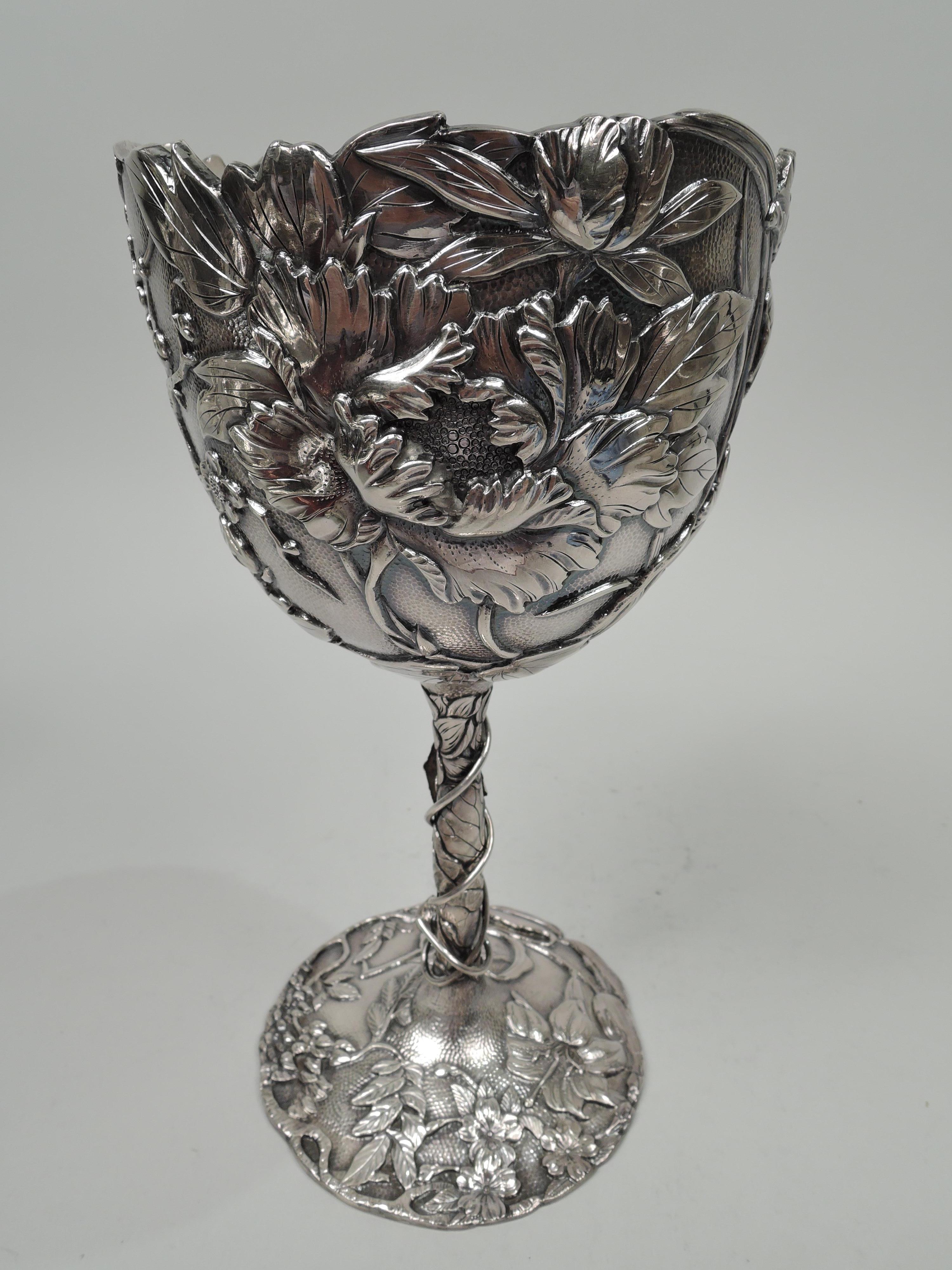 19th Century Large Kuhn & Komor Japanese Meiji Art Nouveau Silver Chalice Goblet