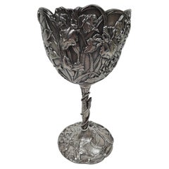 Large Kuhn & Komor Japanese Meiji Art Nouveau Silver Chalice Goblet