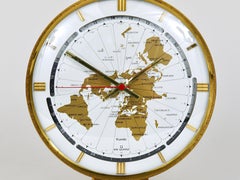 Large Kundo GMT World Time Zone Brass Table Clock, Kieninger & Obergfell, 1960s