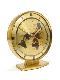 Large Kundo GMT World Time Zone Brass Table Clock, Kieninger & Obergfell, 1960s
