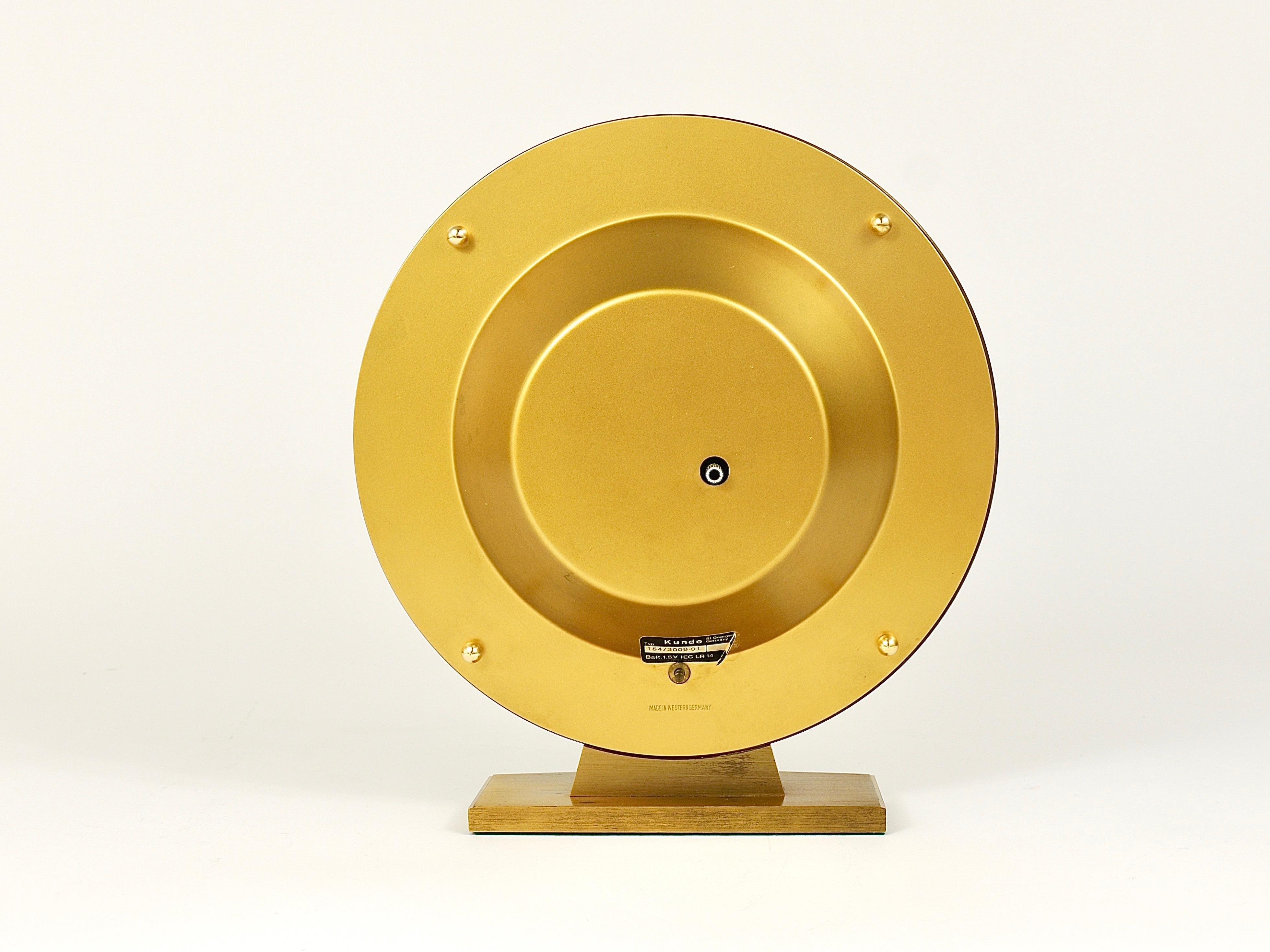 Mid-Century Modern Large Kundo GMT World Time Zone Brass Table Clock, Kieninger & Obergfell, 1960s
