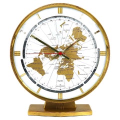 Large Kundo GMT World Time Zone Brass Table Clock, Kieninger & Obergfell, 1960s