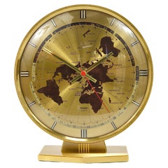 Large Kundo GMT World Time Zone Brass Table Clock, Kieninger & Obergfell, 1960s