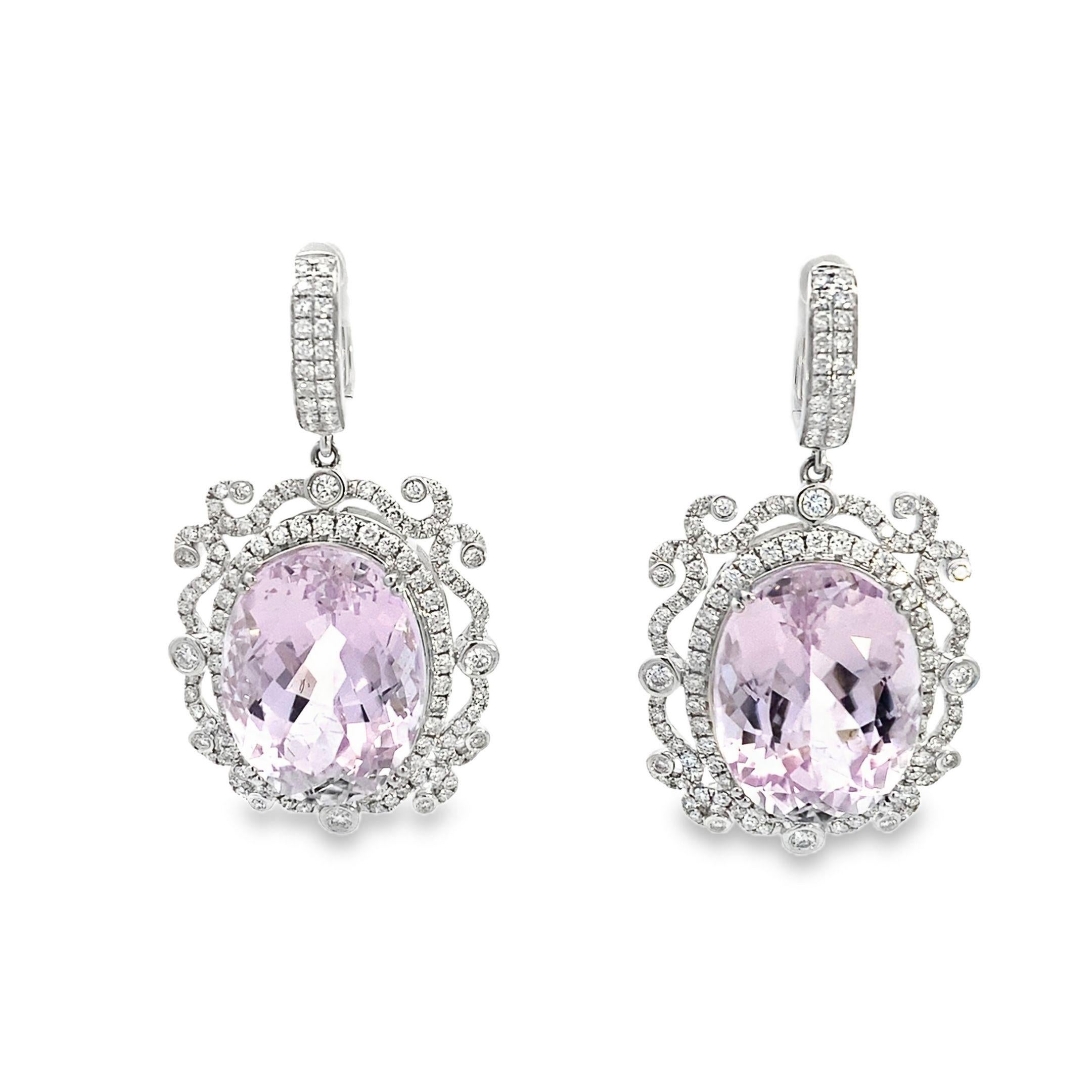 Oval Cut Maurice Fine Jewelry - Large Kunzite Earrings Victorian Design For Sale