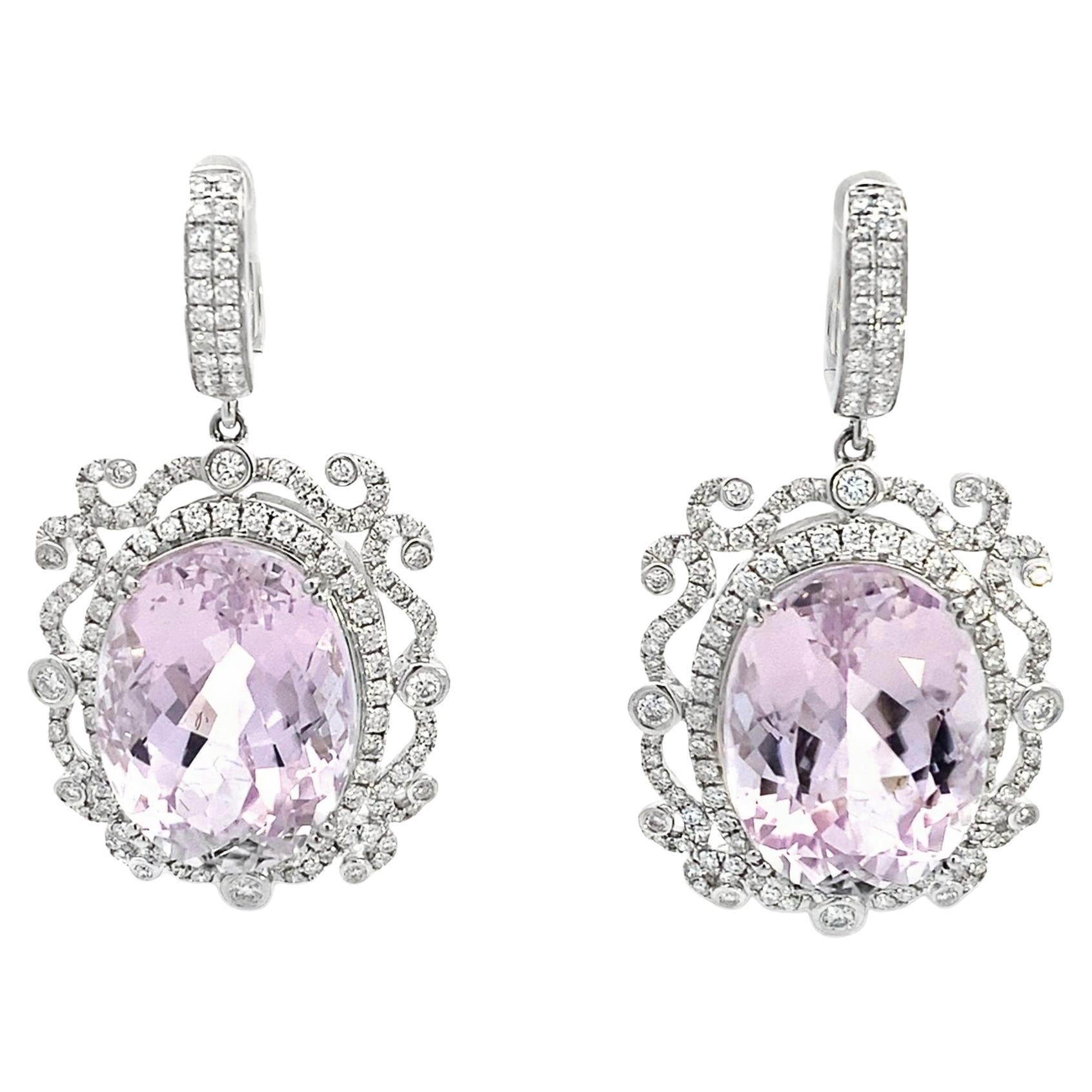 Maurice Fine Jewelry - Large Kunzite Earrings Victorian Design For Sale