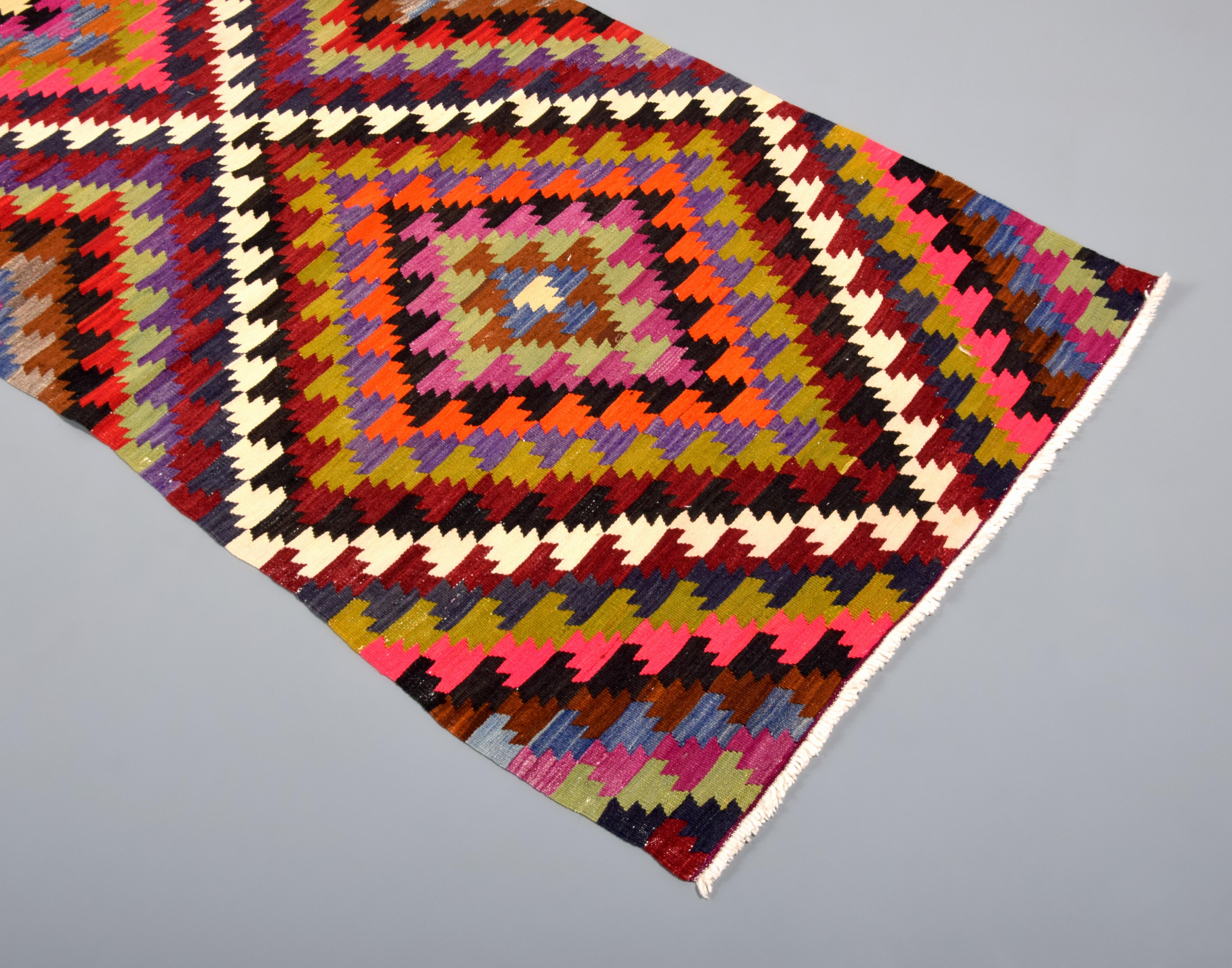 Turkish Large Kurdish Kilim Runner Rug, 132